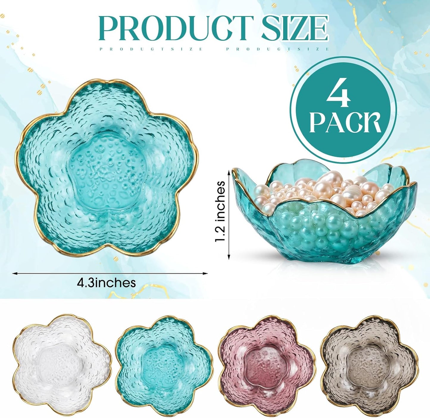 Jewelry Dish Small Flower Ring Holder Trinket Tray / Clear,purple, Gray, Green / Glass / Set of 4