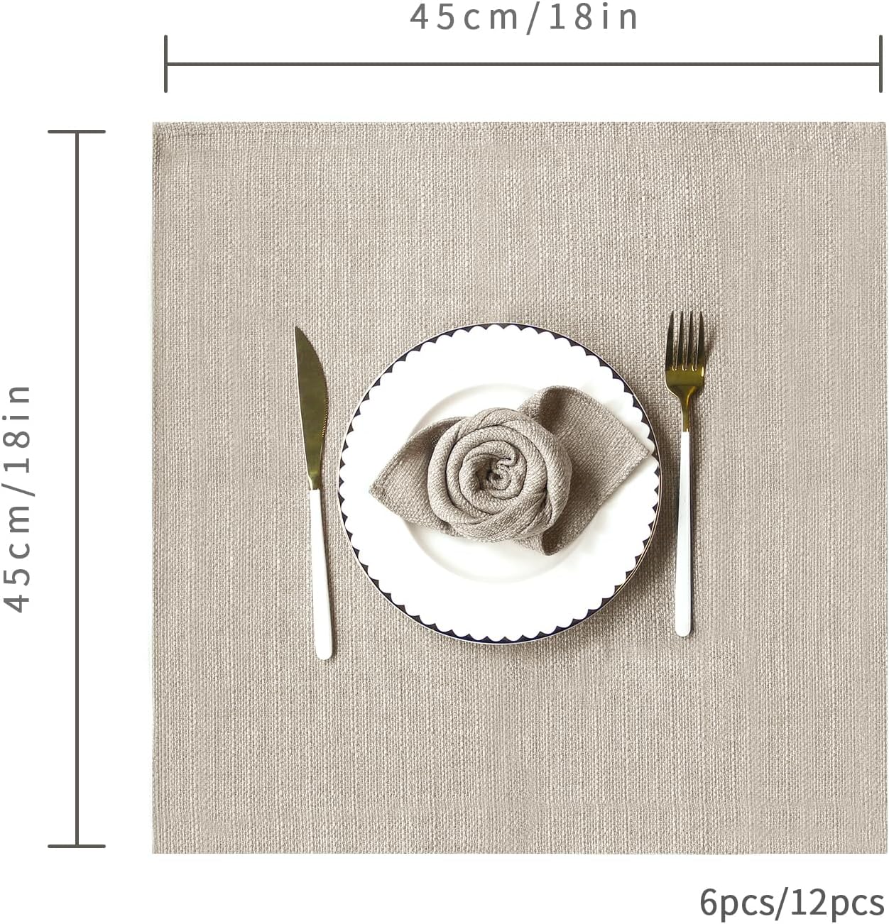 BALCONY & FALCON Rectangle Table Cloth Waterproof Beige 17.7"x17.7" 12pcs | Cloth Napkins Set of 12 Washable Linen