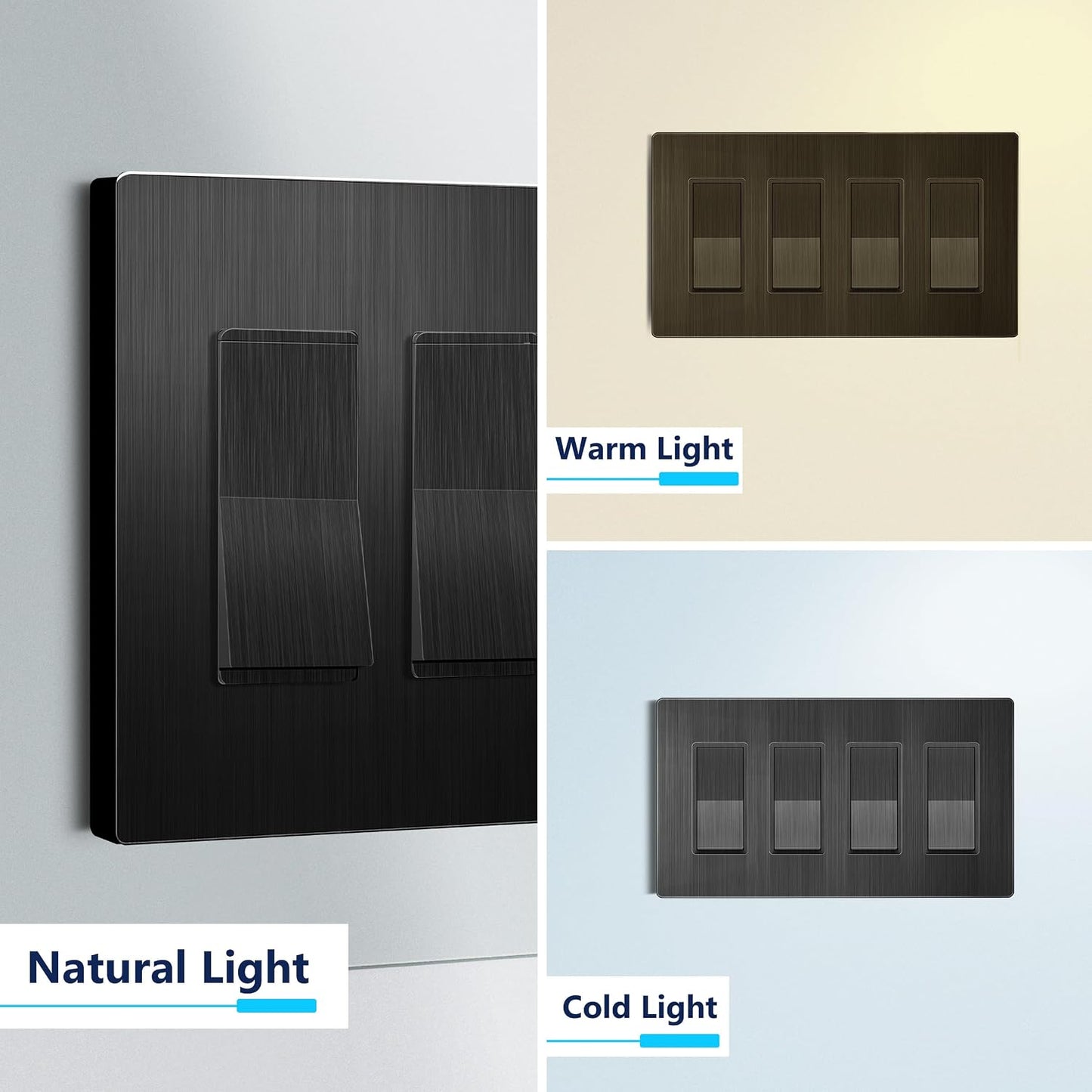 LIDER Screwless Metal-Surface Wall Plate, Mid-Size 4-Gang, Stainless Steel | Temperature And Impact Resistant