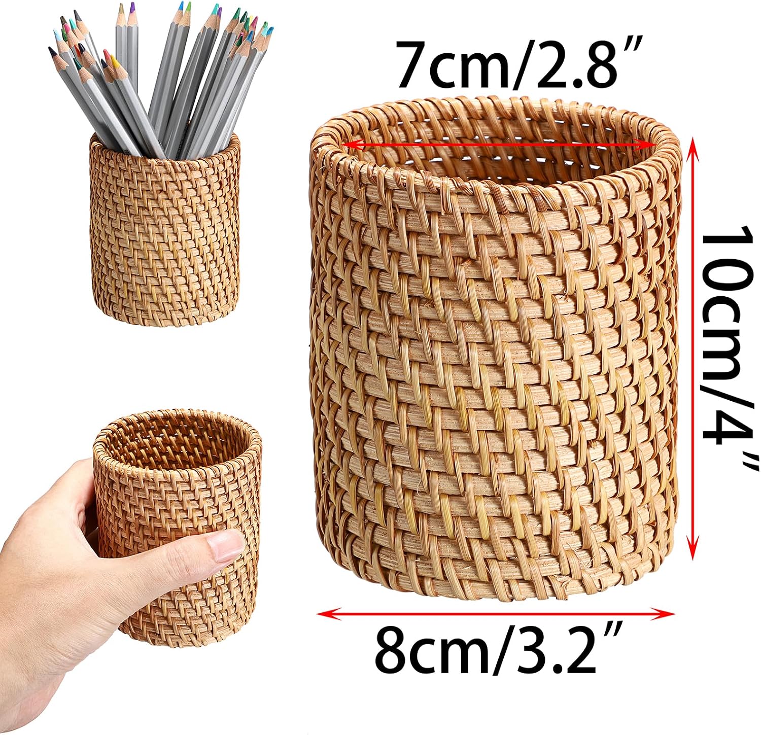 Handmade Desk Pencil Holders Makeup Brush Holder Multi-Functional Woven Basket / Cylinder / Set of 3