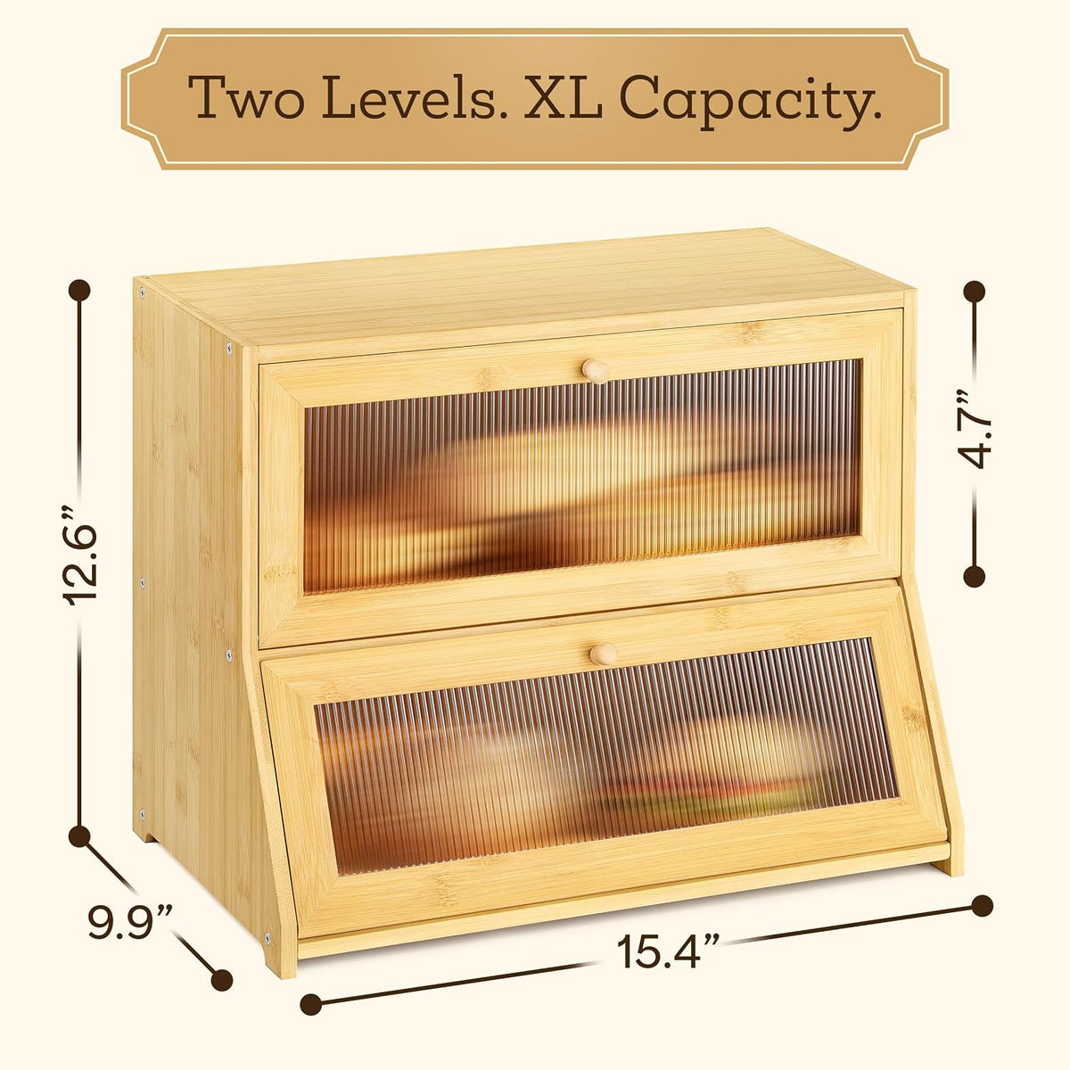 Large Bread Box for Kitchen Countertop - Bamboo Wooden Bread Box, Vintage Breadbox Countertop Cabinet, Double-Layer XL