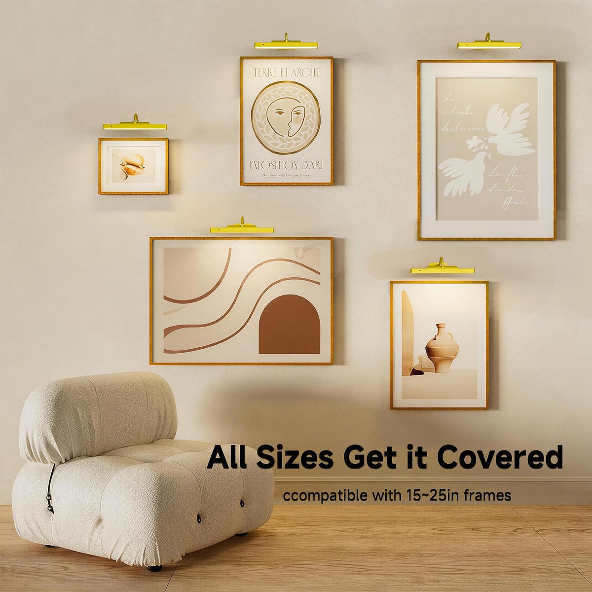 Wireless Picture Light Gold,Battery Operated Art Lighting LED,Cordless Remote Dimmable Magnetic Lighting for Living