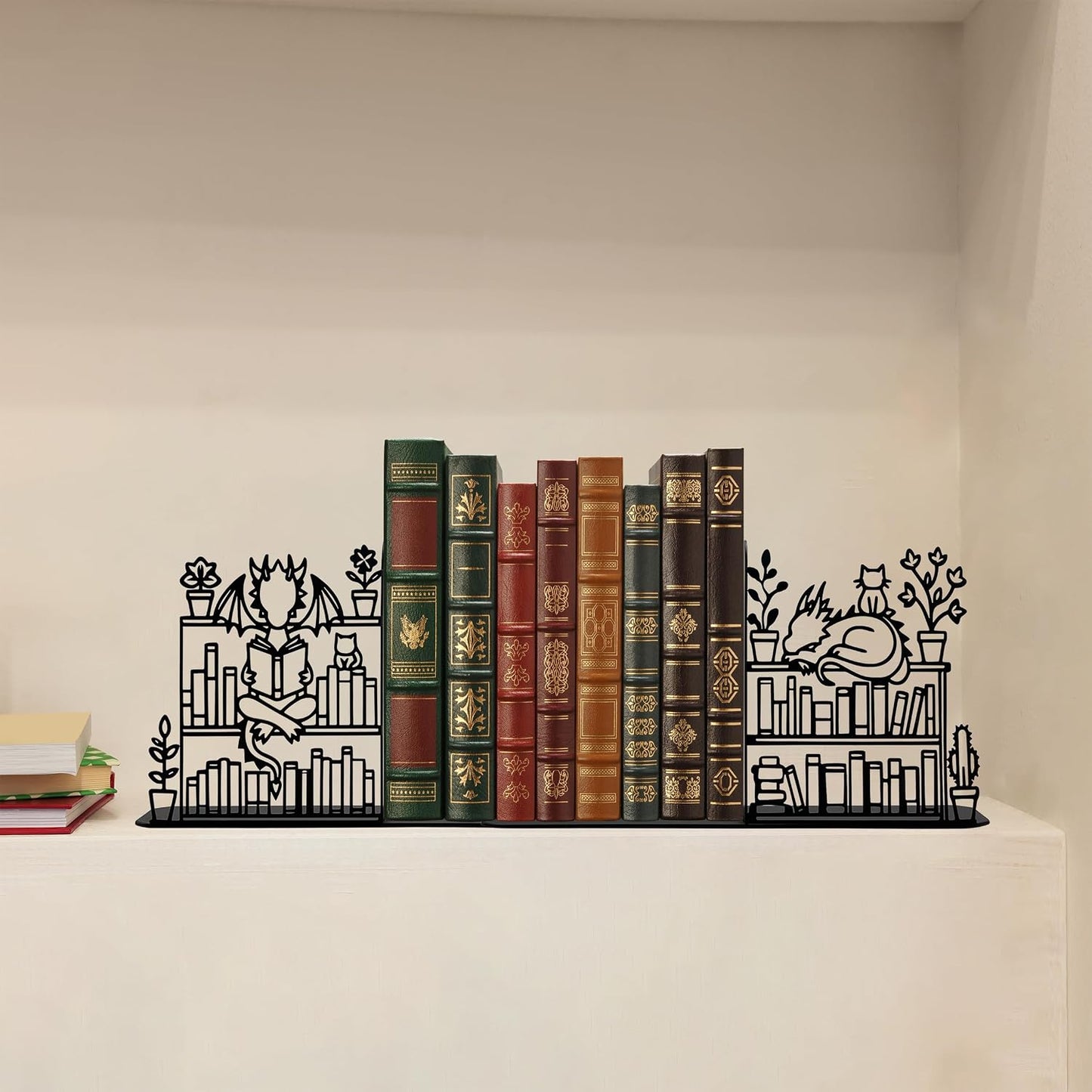 Metal Dragon Reading Book Decorative Bookend / 9.1 x 4.7