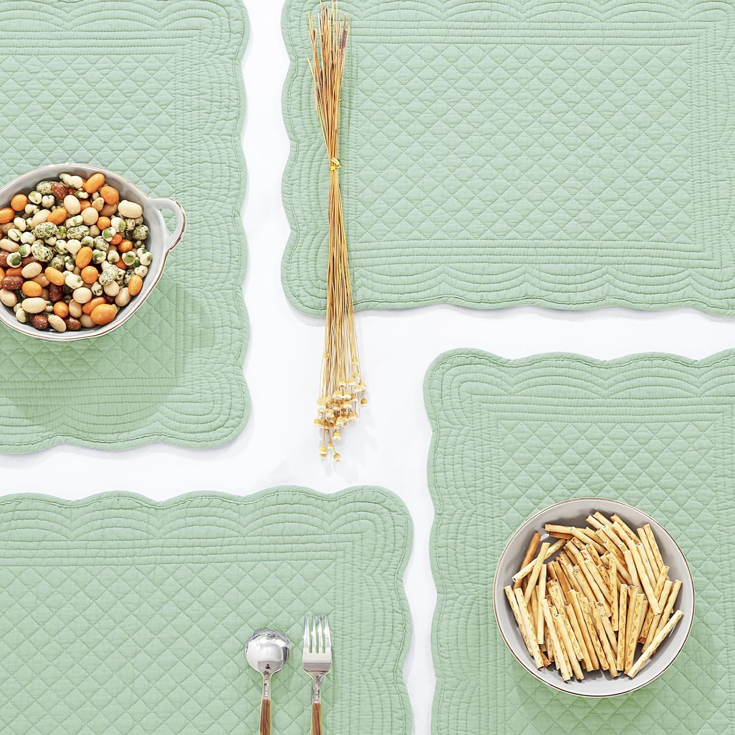 HOMBYS Quilted Placemats Set of 6 Washable-13x18 inches Rectangular Placemats for Kitchen Table-100% Cotton Fabric