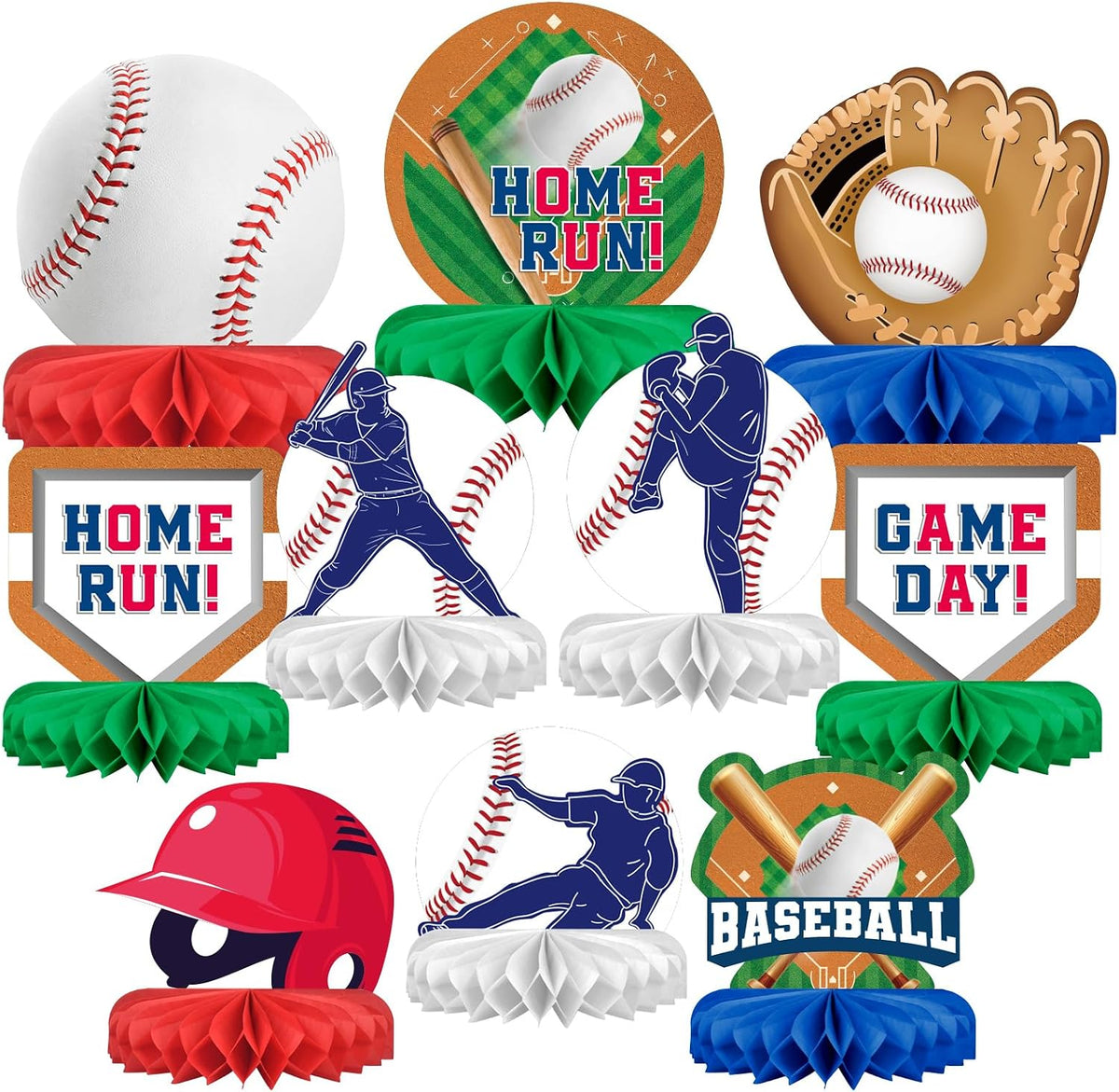 Baseball Party Supplies:Baseball-Themed Honeycomb Centerpiece for Baseball Birthday & Gameday Celebrations - Essential Decorations & Favors