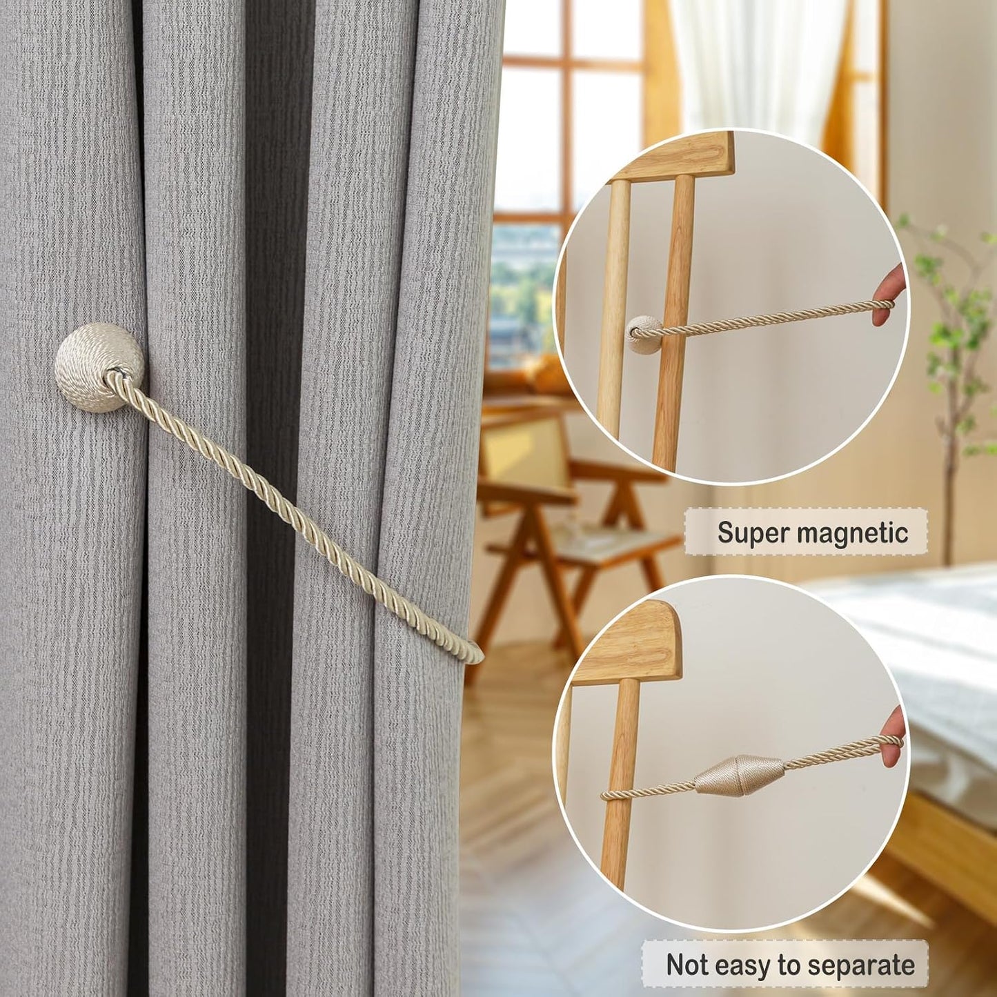 Magnetic Curtain Tiebacks 8 Pack Outdoor Rope Curtain Tie Backs Decorative Window Treatment Holdbacks for Home