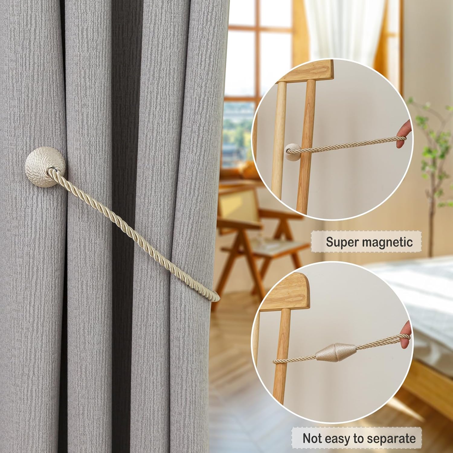 Magnetic Curtain Tiebacks 8 Pack Outdoor Rope Curtain Tie Backs Decorative Window Treatment Holdbacks for Home