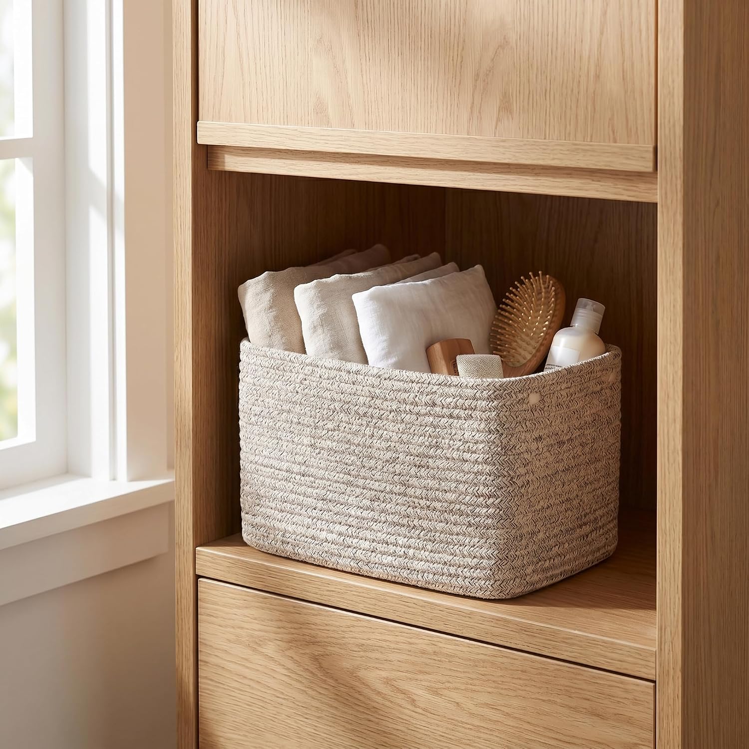 Bathroom Storage Basket / Beige / 10.6 x 6.7 x 6.7