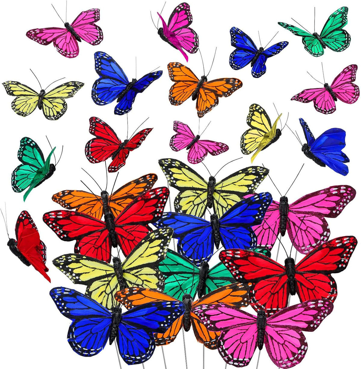 Giegxin 24 Pcs Monarch Butterfly Picks Artificial with Wire,Bright Colors