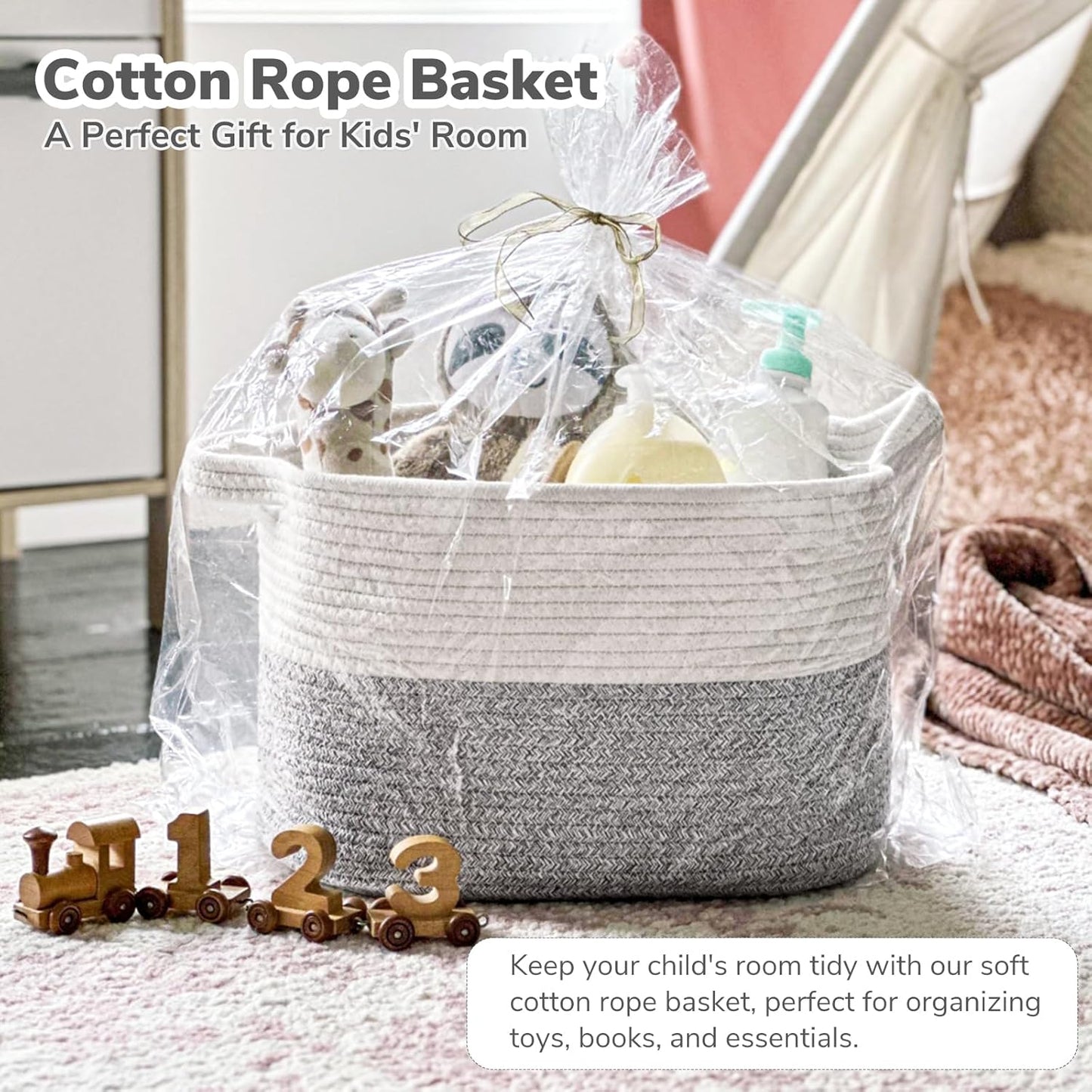 Woven Storage Basket / Light Grey / 13"L x 10"W x 9"H