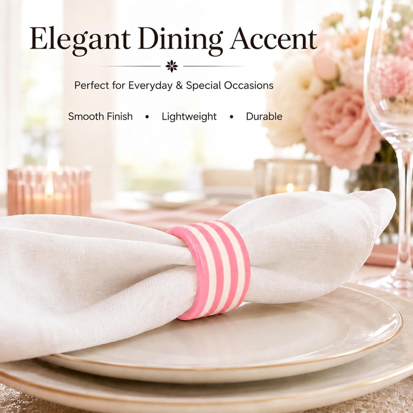 Pink Resin Napkin Rings for Weddings, Set of 12 | Epoxy resin, elegant pink finish, 2x2x1 in., cloth napkin compatible