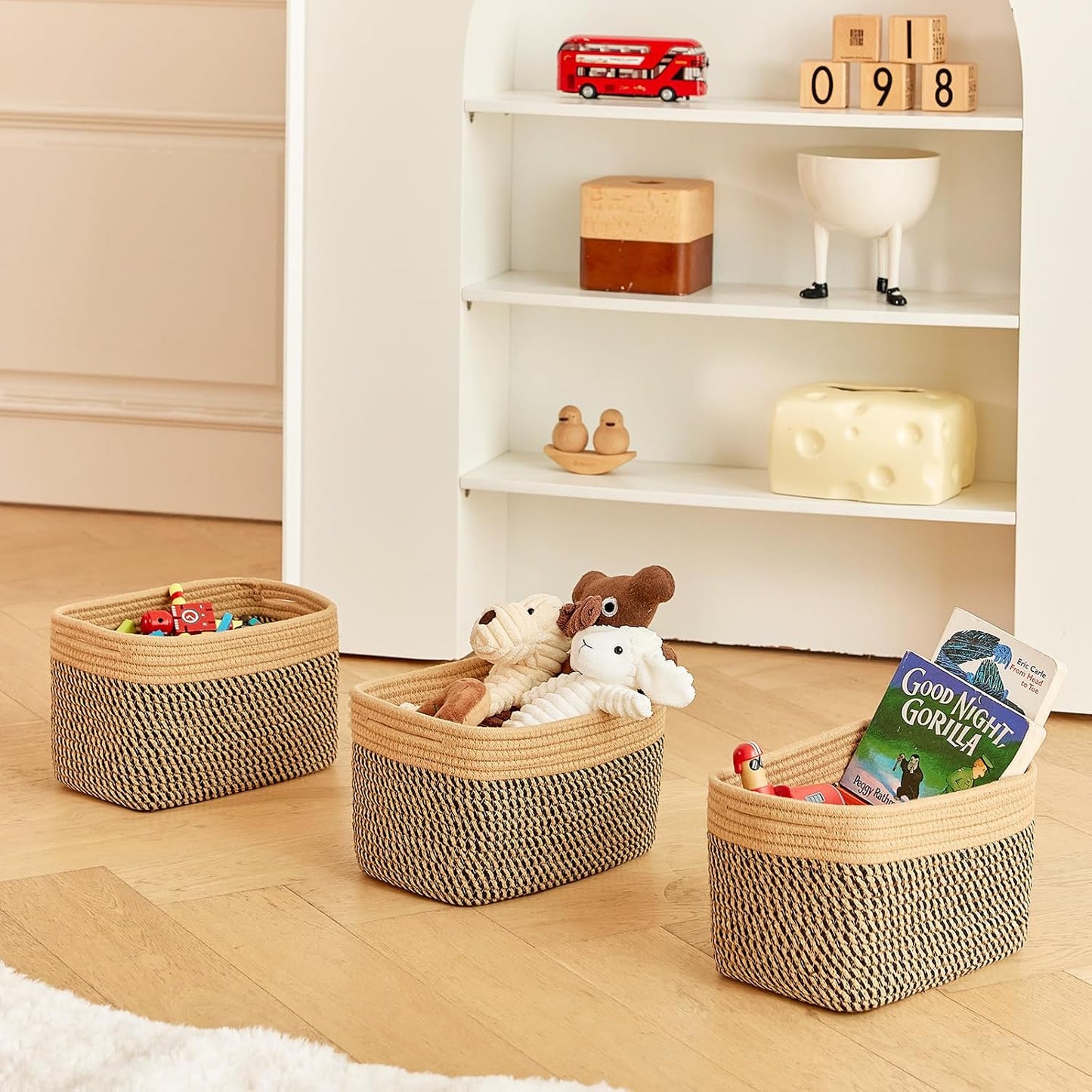 Bathroom Storage Basket / Camel & Mixed Black / 10.6 x 6.7 x 6.7