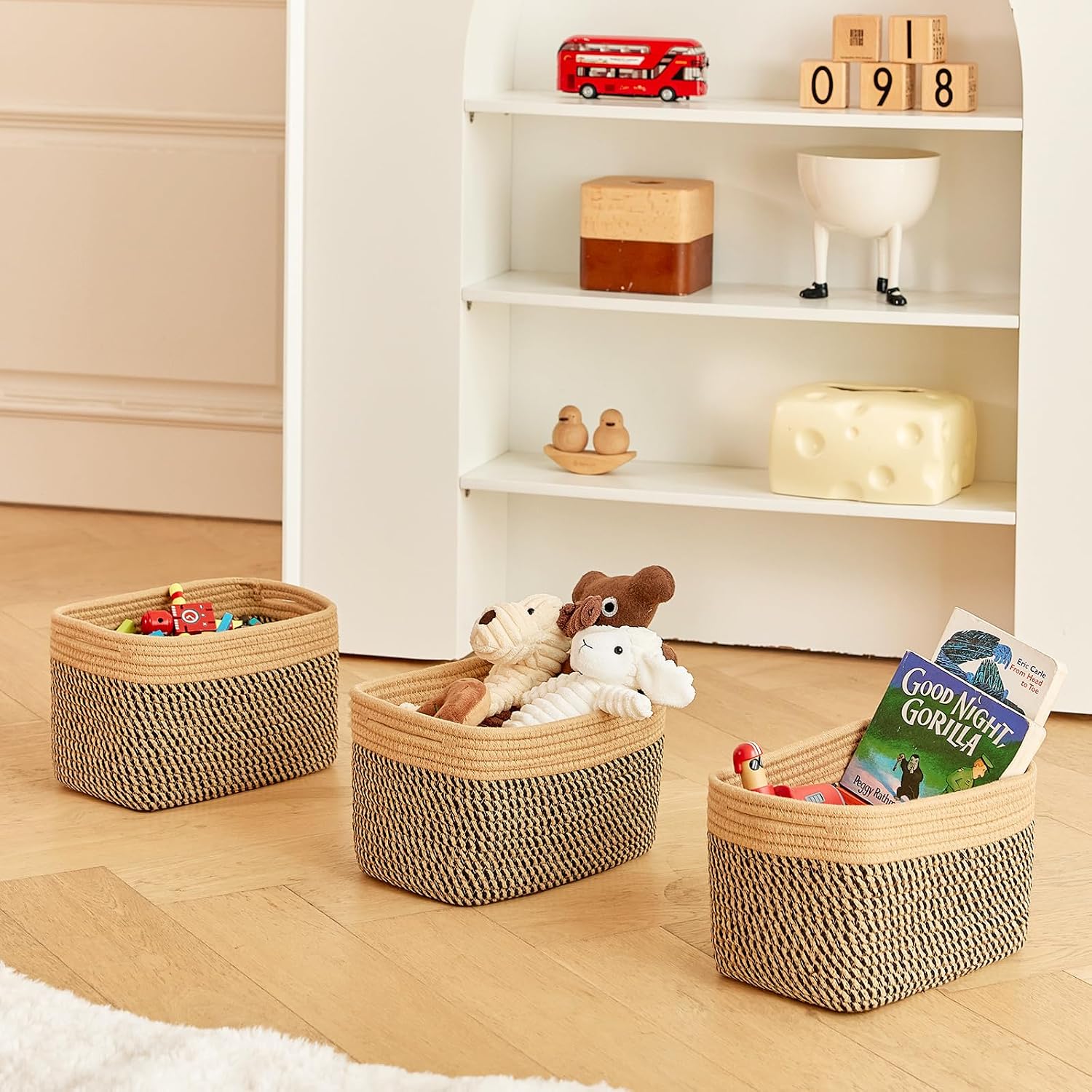 Bathroom Storage Basket / Camel & Mixed Black / 10.6 x 6.7 x 6.7