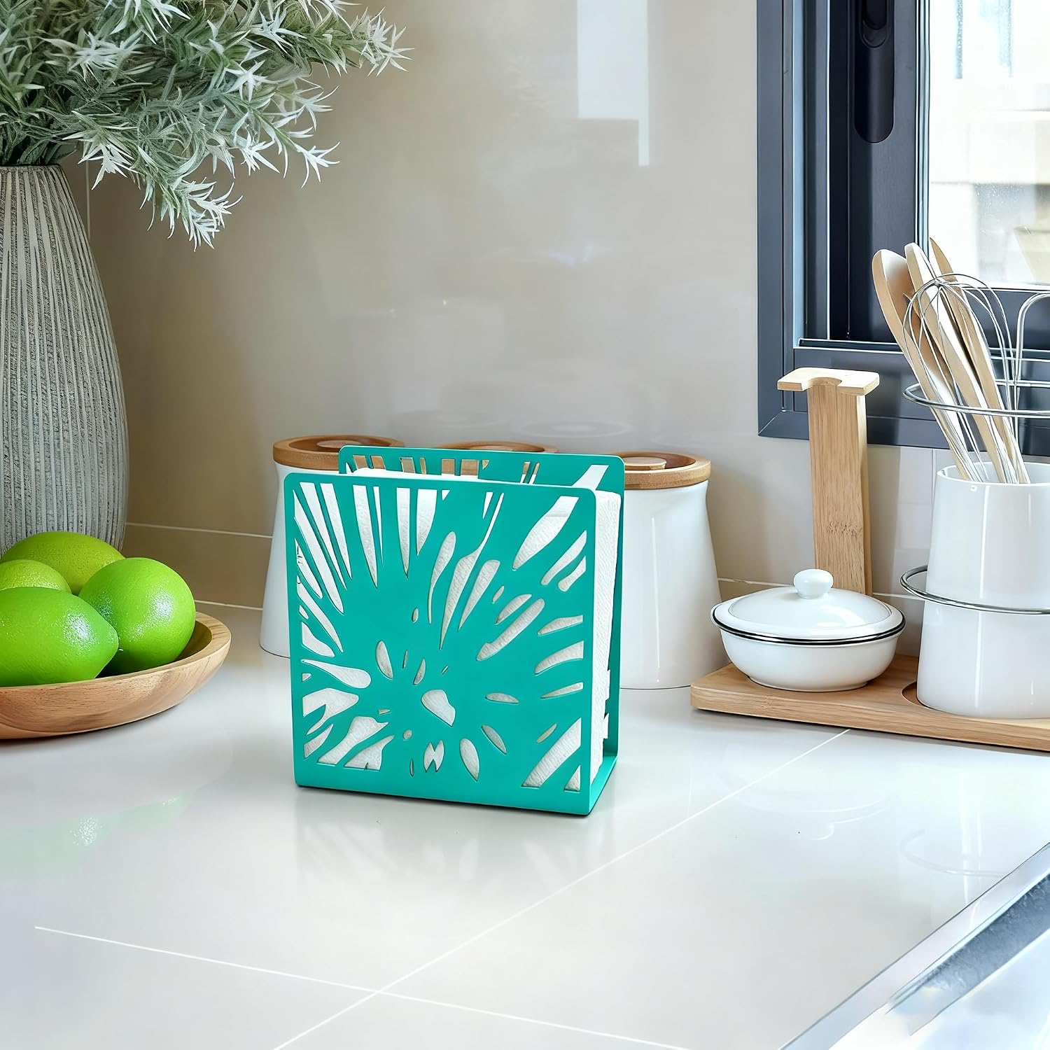 Farmhouse Metal Napkin Holder / Teal