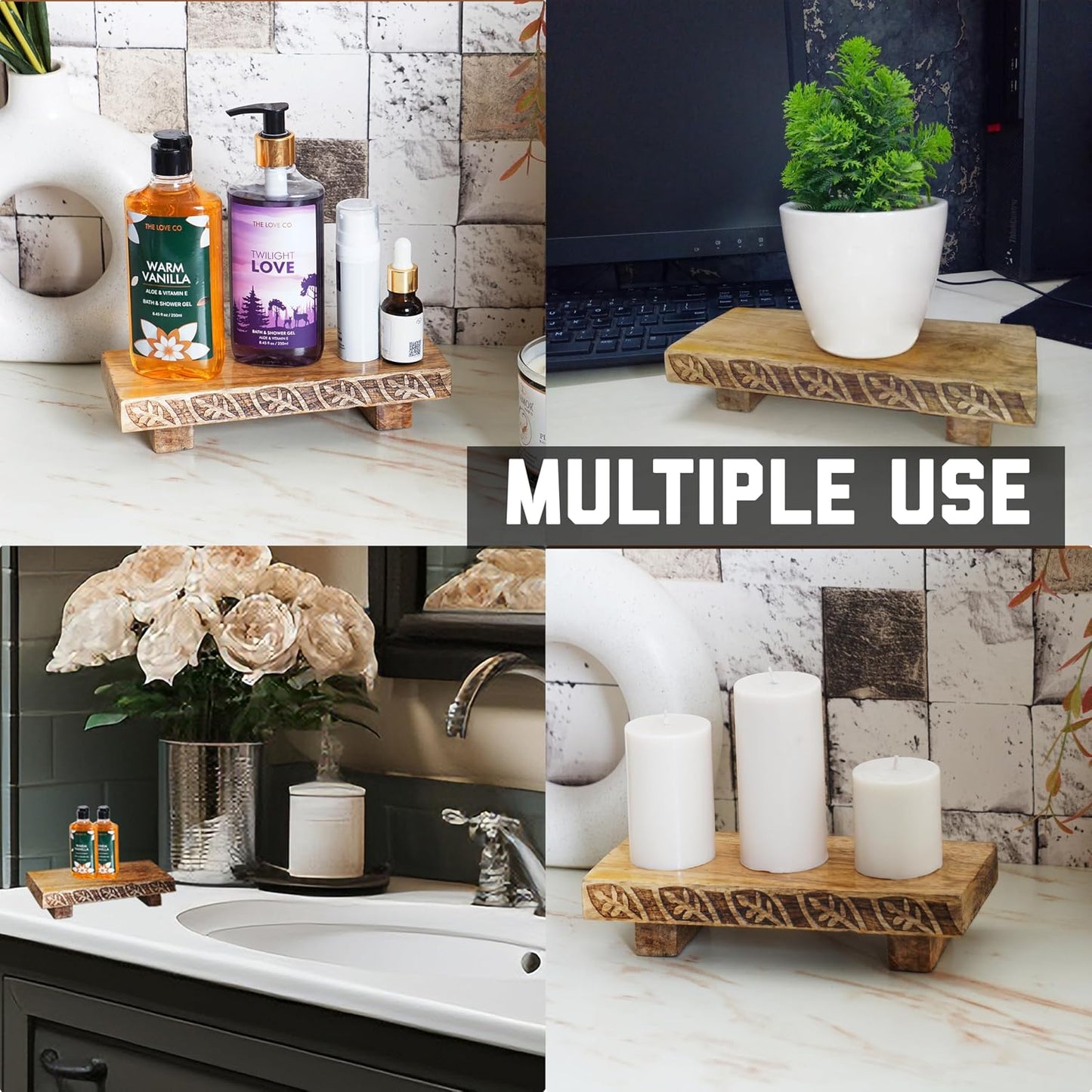 Small Wood Pedestal Stand / Brown / 9 x 4