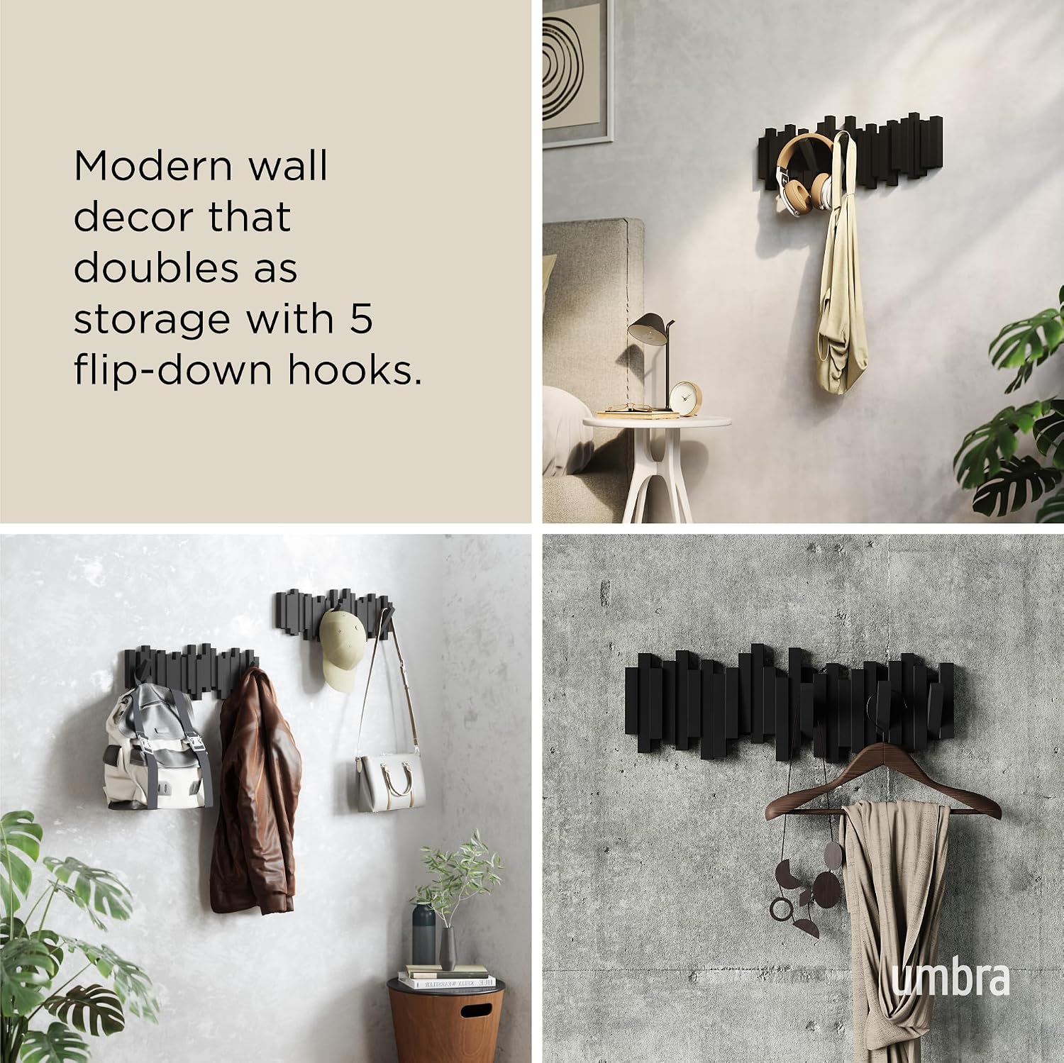 Space-Saving Storage Organizer / Black / 5-hook