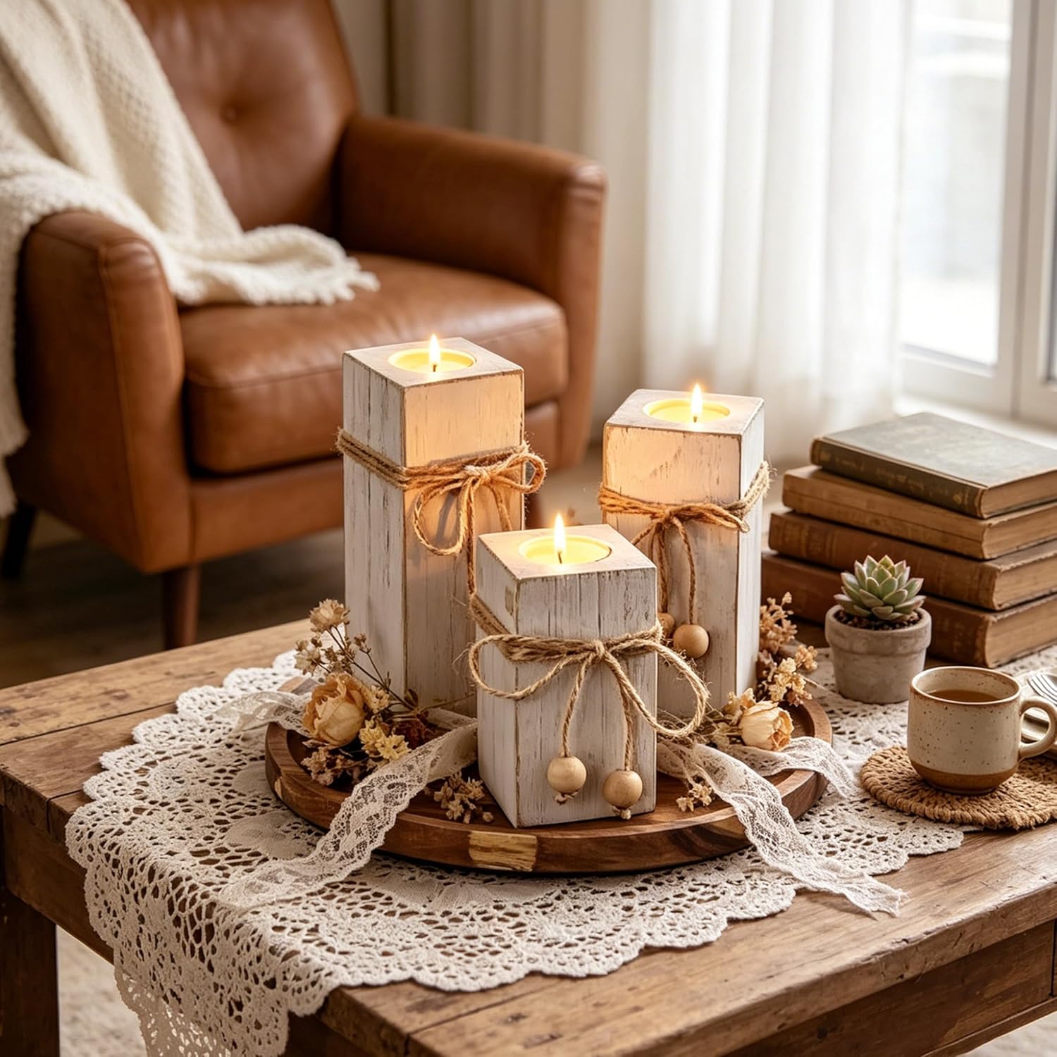 Flameless Candles Farmhouse Decor / Set of 6