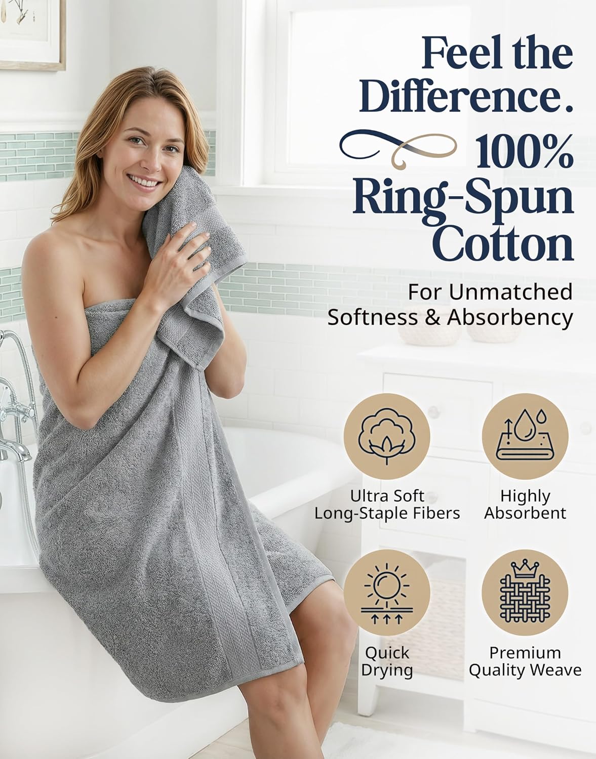 LANE LINEN Towel Set Soft Absorbent Quick Dry 100% Cotton 16 Piece - Grey | Cotton Bath Towels - Lightweight &