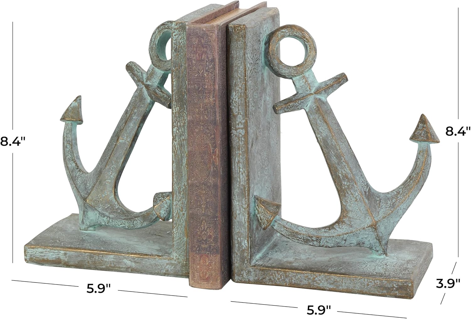 Polystone Anchor Decorative Bookends Distressed Patina Non Skid / SMALL SIZE / Blue / Set of 2