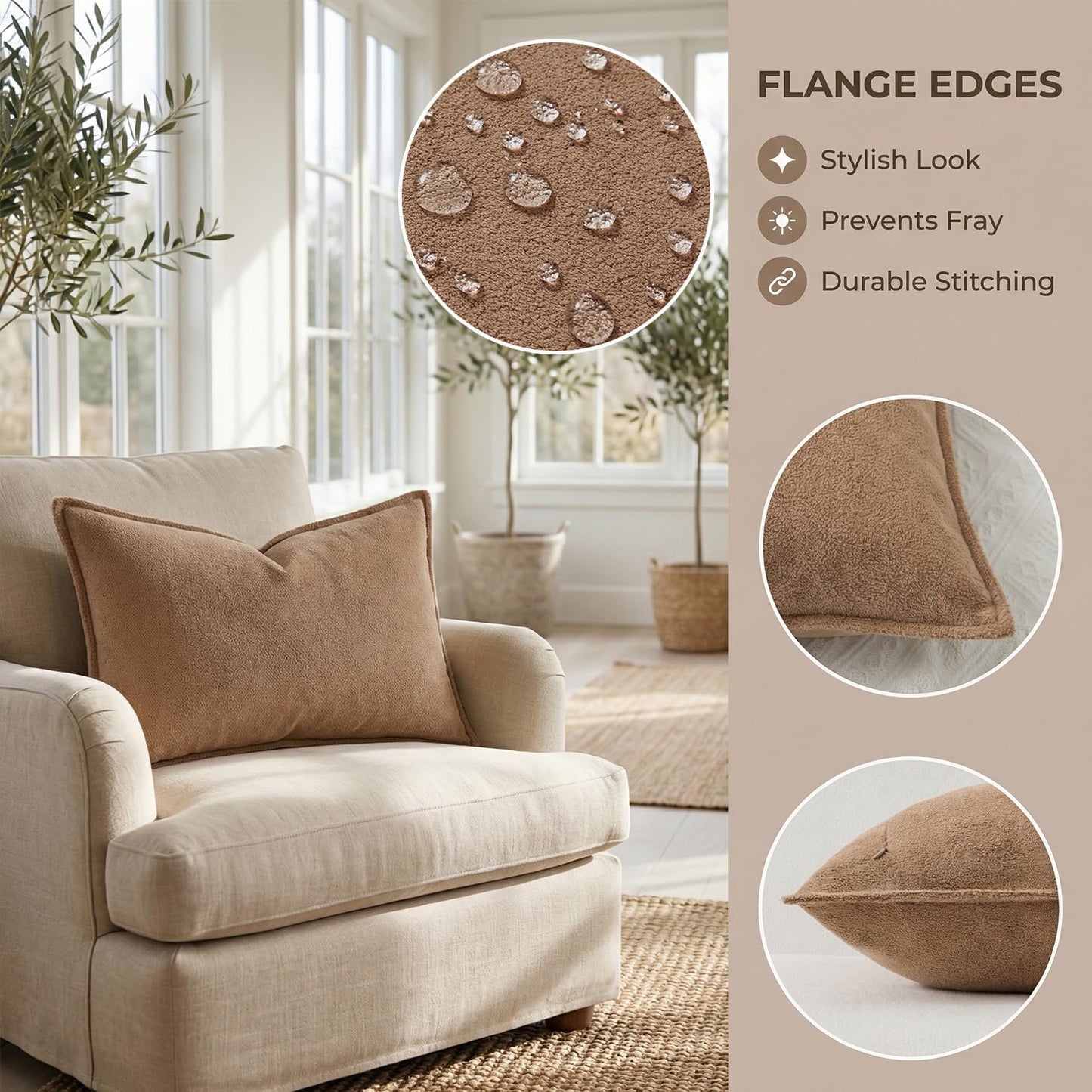 Kevin Textile Waterproof Decorative Pillow Covers Soft Boucle Textured / 18 x 18 / Camel / Set of 2