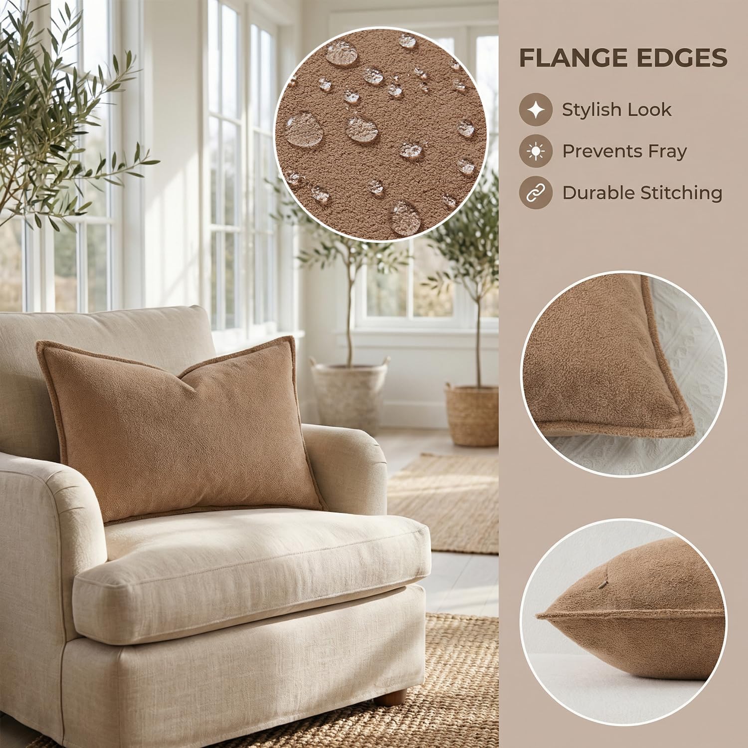 Kevin Textile Waterproof Decorative Pillow Covers Soft Boucle Textured / 18 x 18 / Camel / Set of 2
