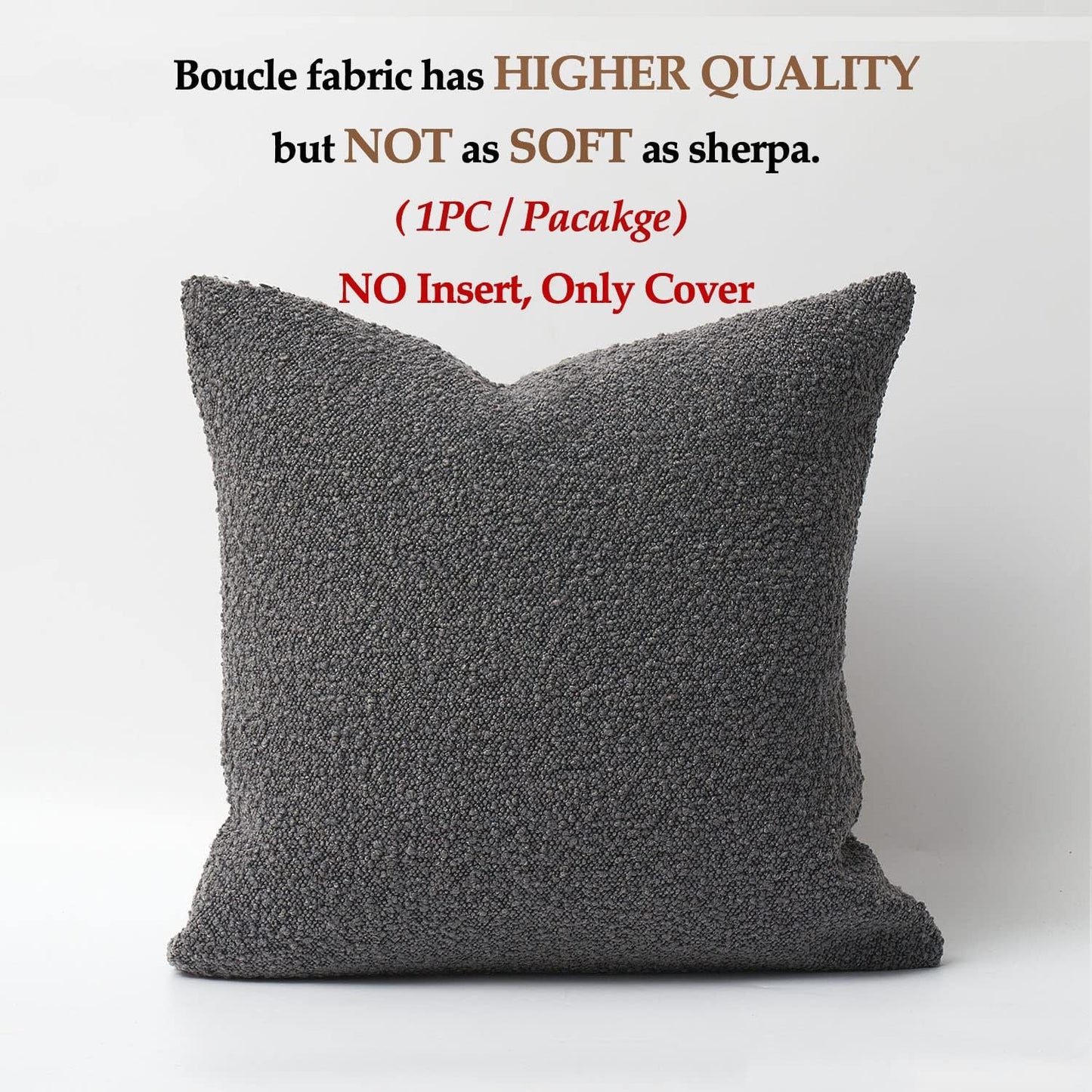 Boucle Pillow Covers Throw Pillow Covers Decorative Pillows for Bed Sofa / Graphite Grey / 20 x 20