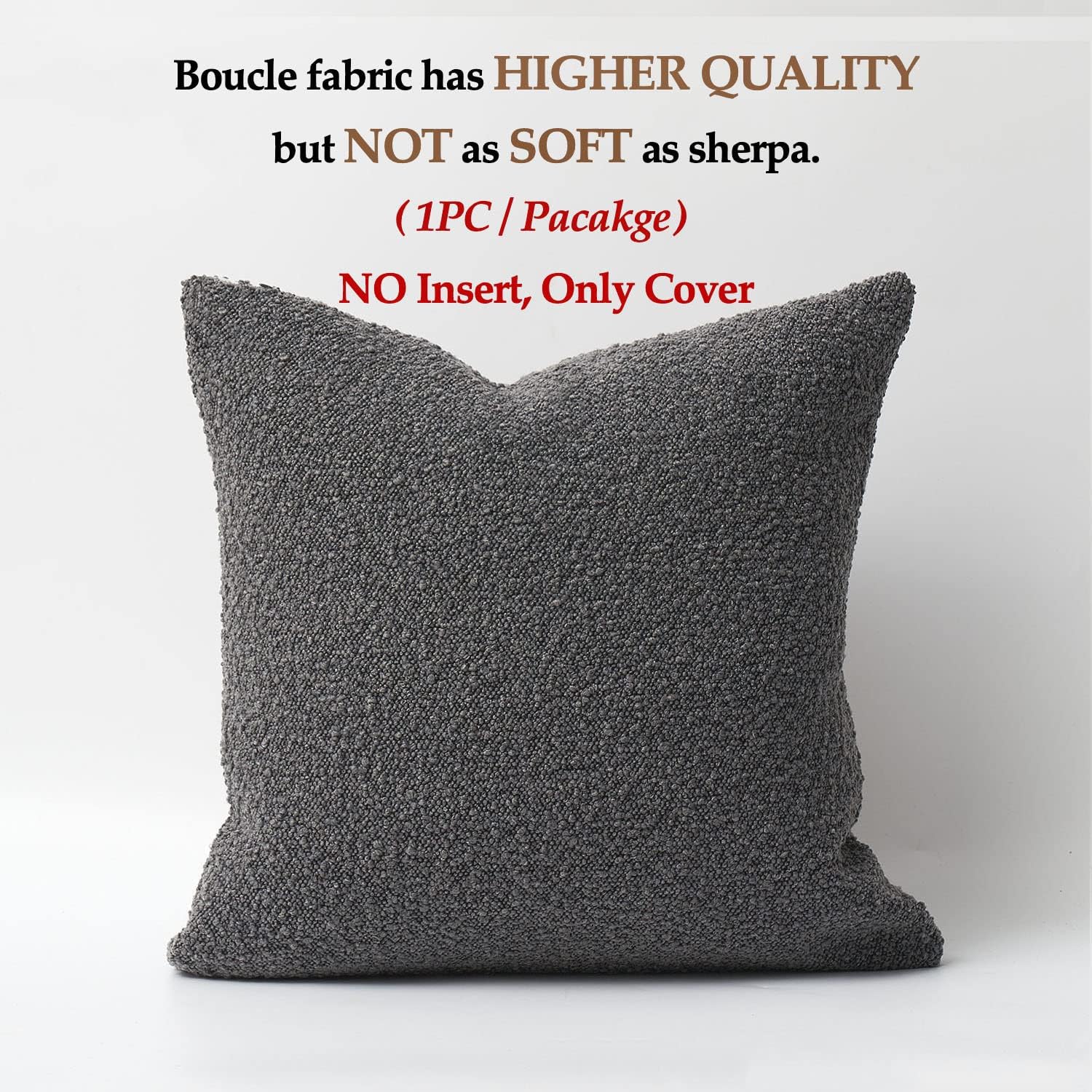Boucle Pillow Covers Throw Pillow Covers Decorative Pillows for Bed Sofa / Graphite Grey / 20 x 20