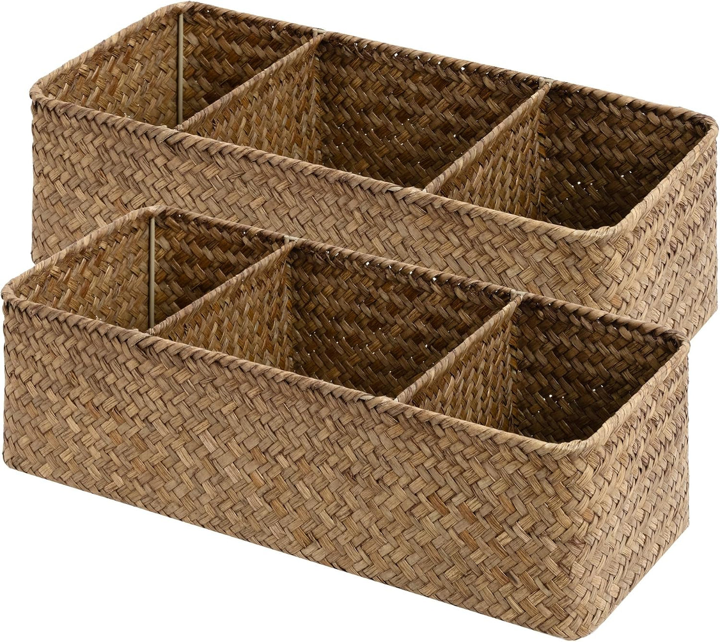 3-Section Wicker Baskets Storage