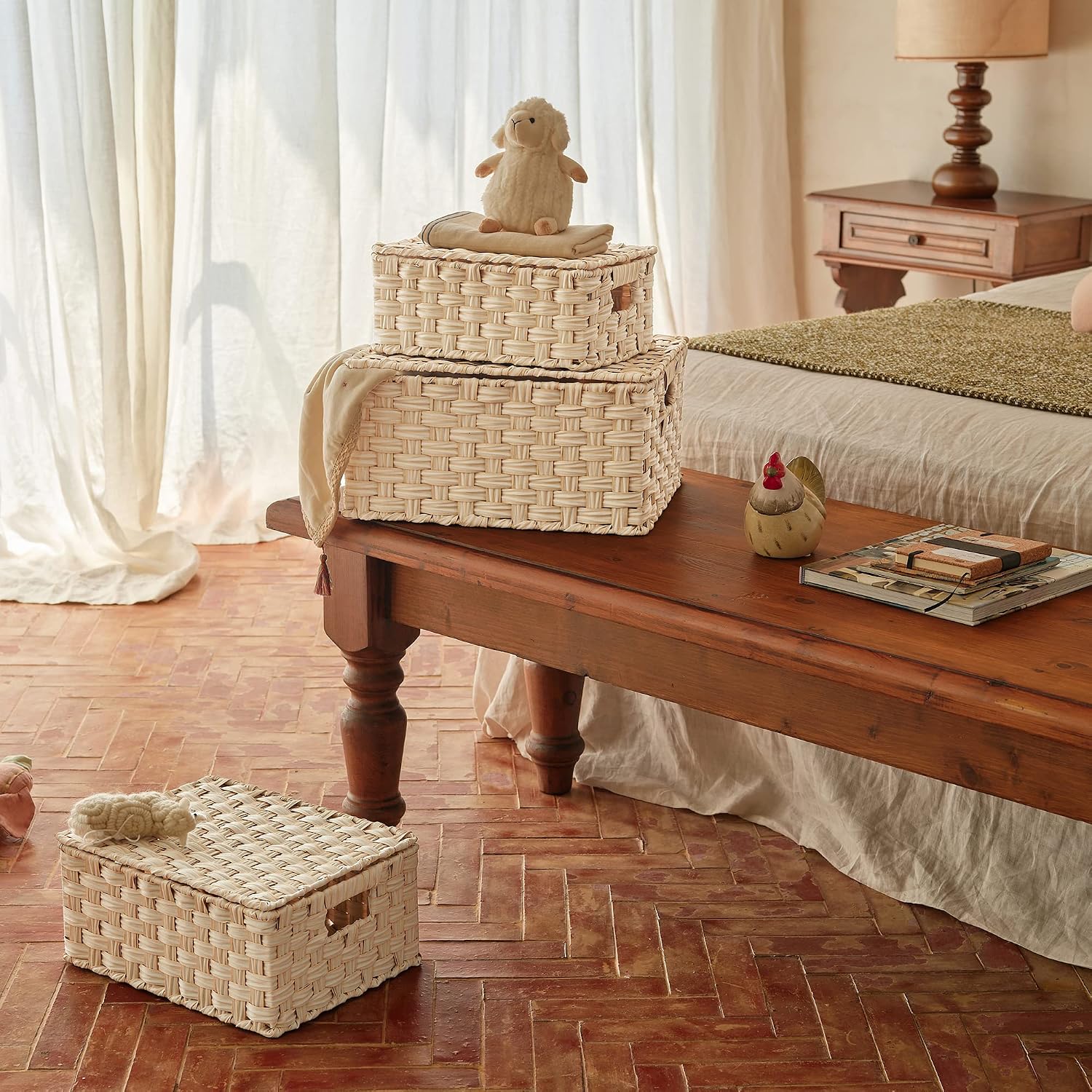 Wicker Storage Baskets / Butter Milk / Set of 3