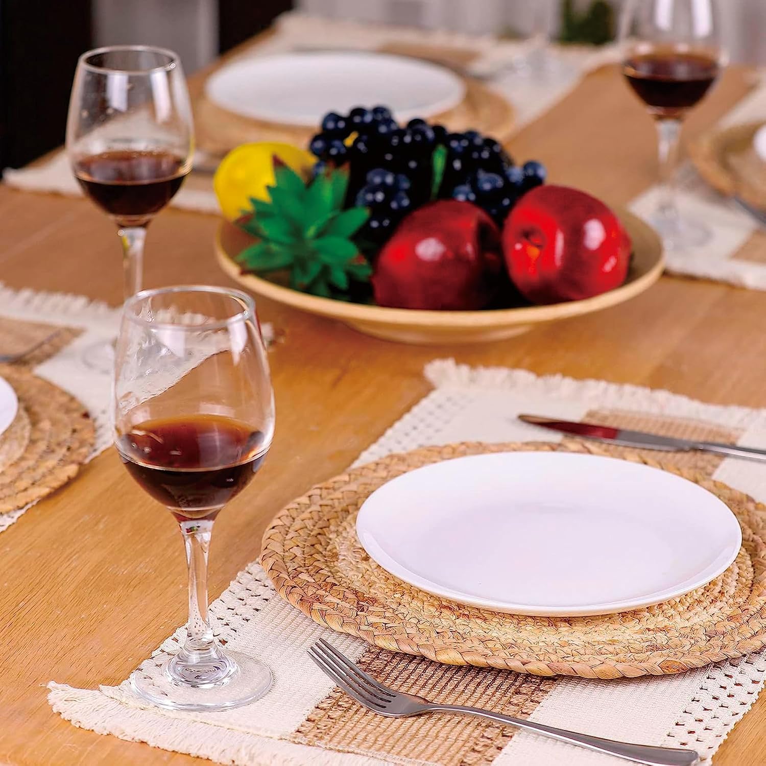 Placemats Set of 6 with 6 PCs Round Placemats and 6 PCs Table Mats | Natural,Handmade,Boho Woven Placemat,Burlap Table