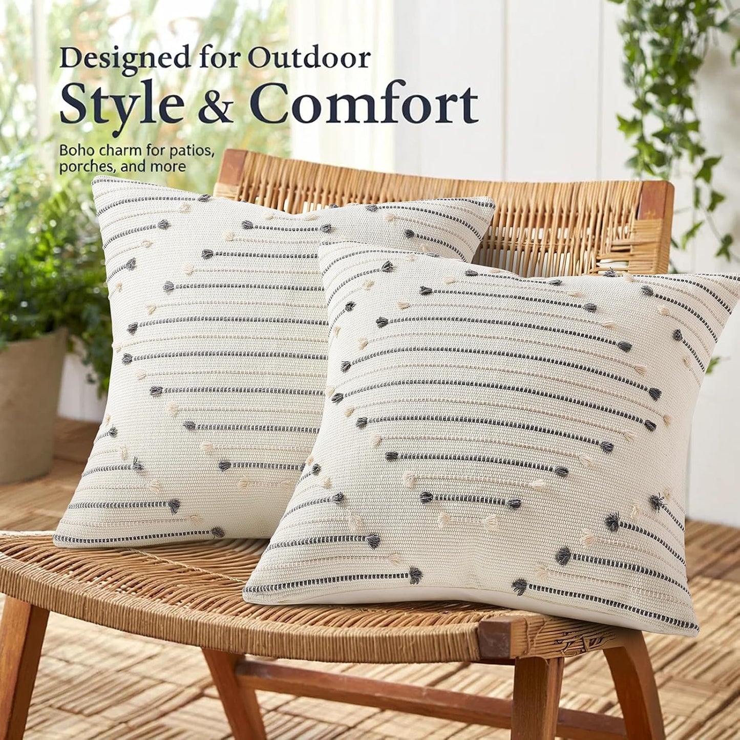 Farmhouse Lumbar Pillow Covers / Beige and Grey / 20 x 12 / Set of 2
