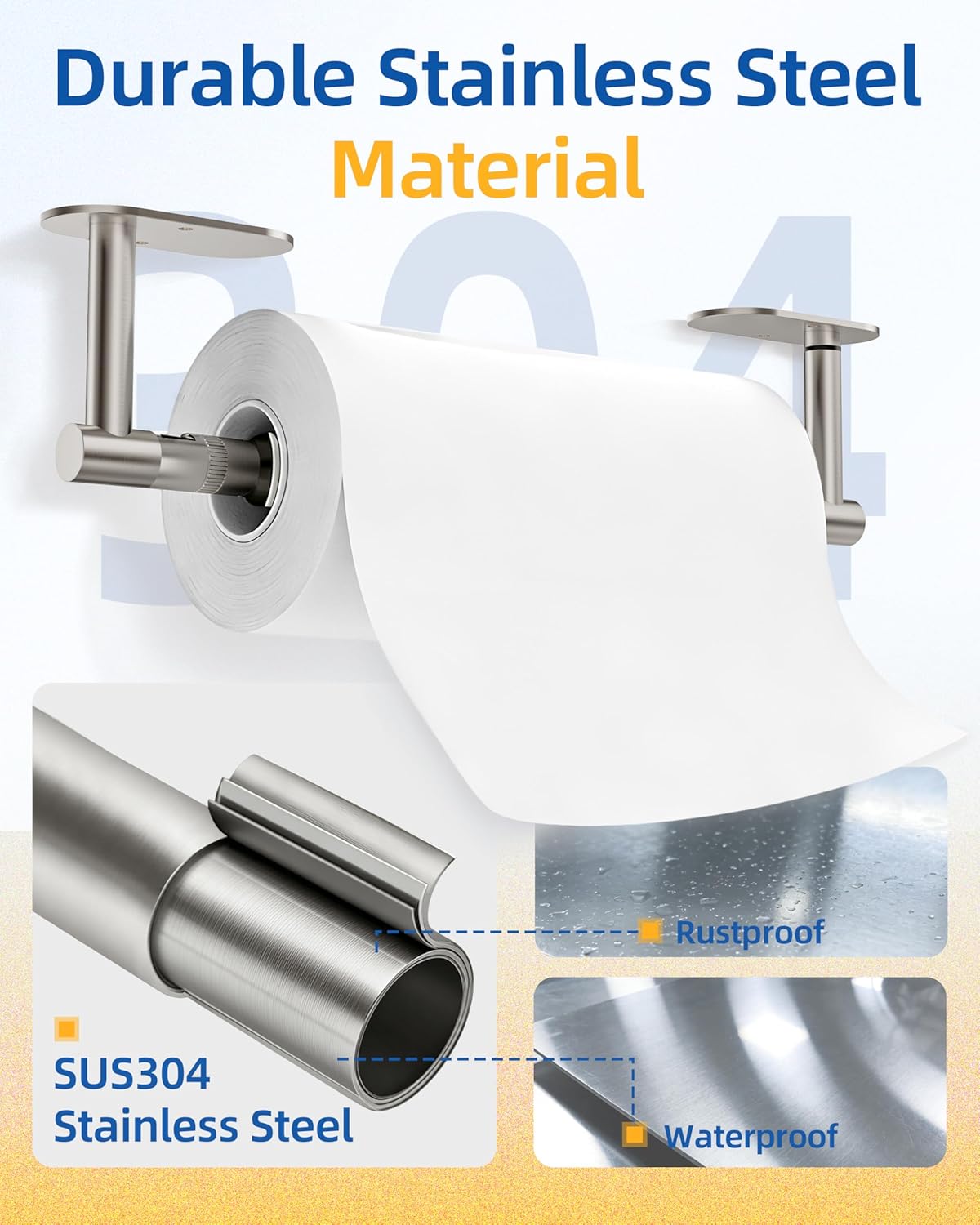 RUACQ Paper Towel Holder Under Cabinet, One Hand Tearing, Silver | Damping Effect, Drill Wall Mount & Adhesive, Round