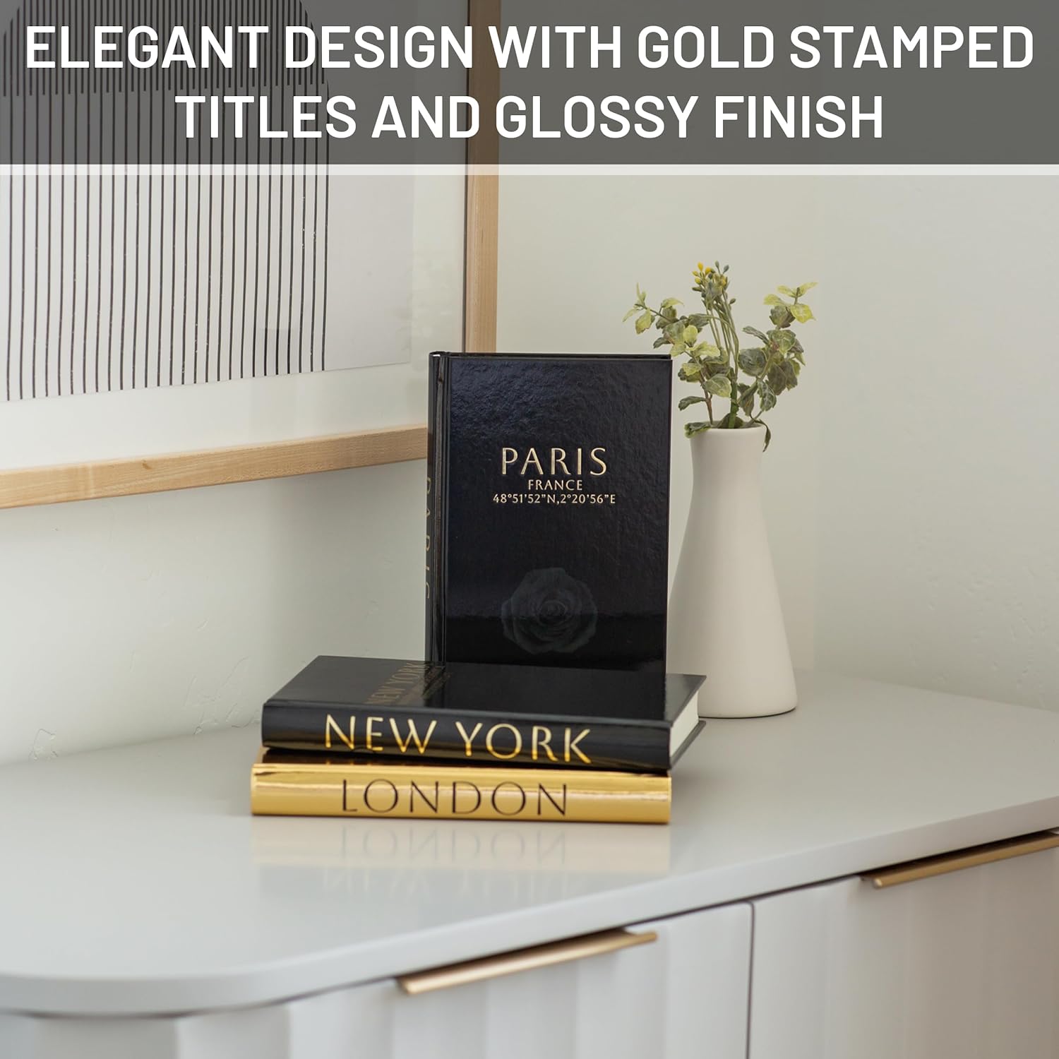 Decorative Hardcover Display Faux Books / Black and Gold