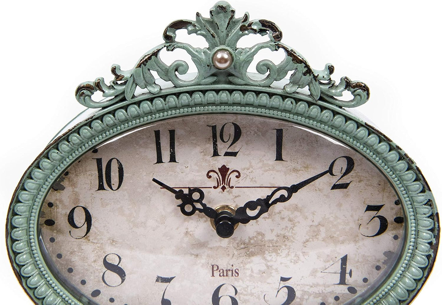 Creative Co-Op Green Antiqued Pewter Mantel Clock