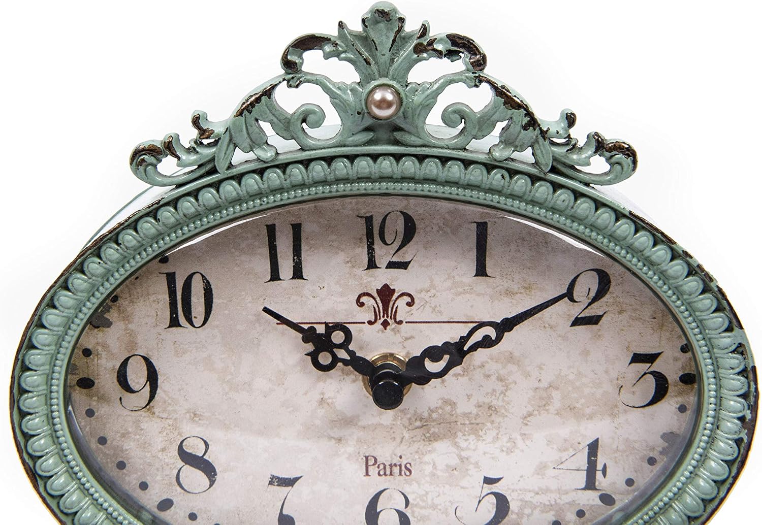Creative Co-Op Green Antiqued Pewter Mantel Clock