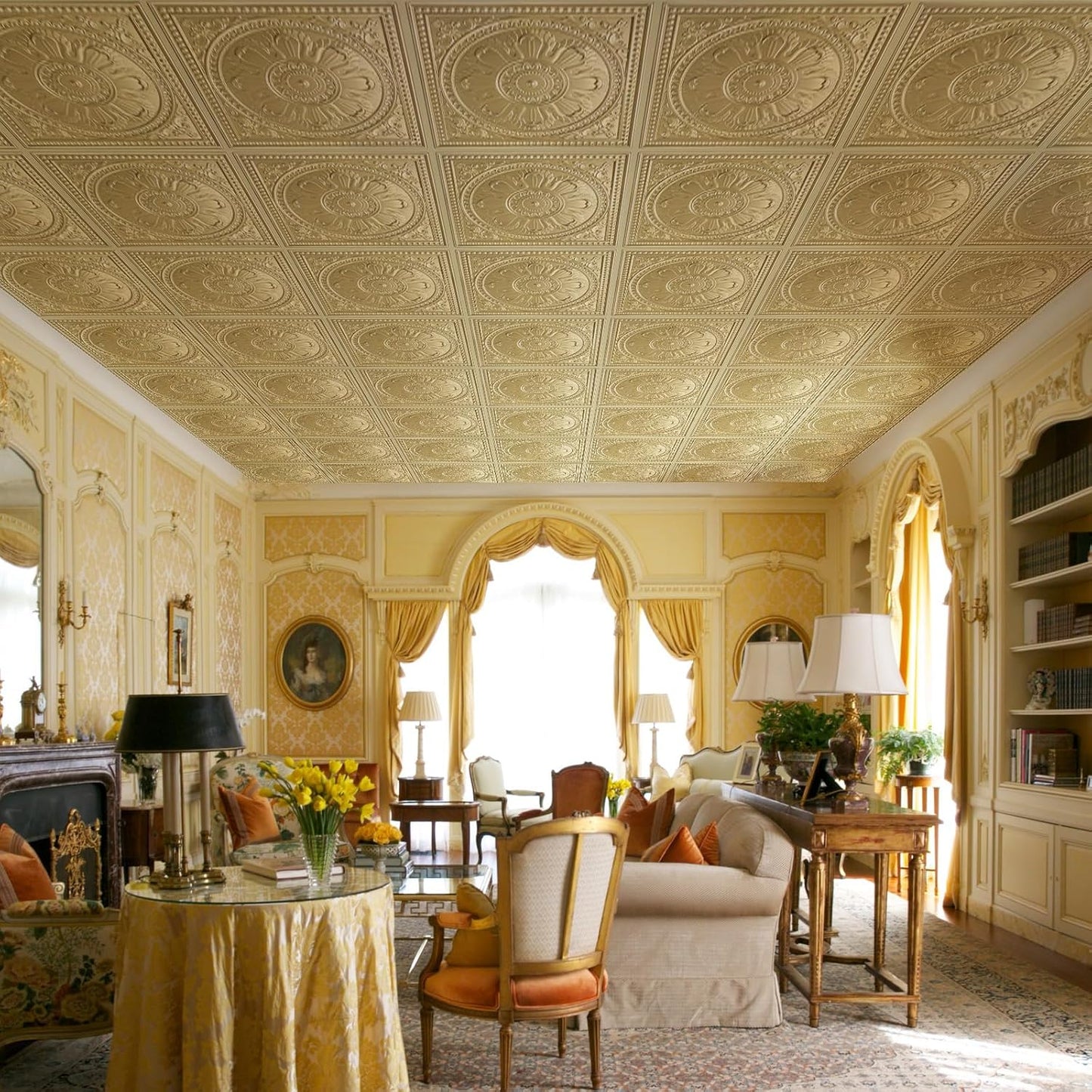 STICKGOO Drop Ceiling Tiles 24"x24", PVC Panels Waterproof Reusable, Covers 48 Sq.Ft., Baroque Decorative Ceiling Tiles
