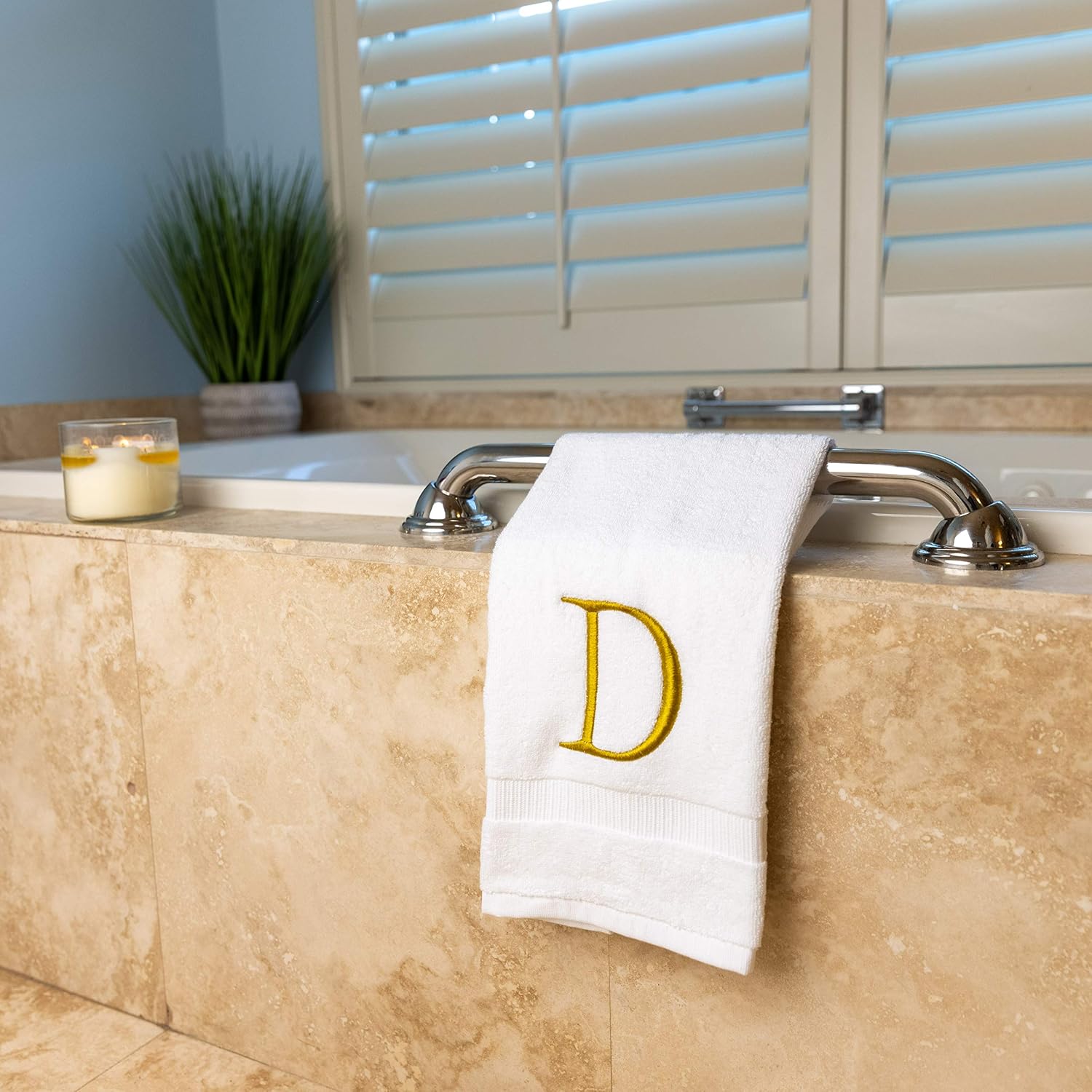 White with Gold Monogrammed Hand Towels for Bathroom - Set of 2 Letter D | Luxury Hotel Quality Initial Towels For