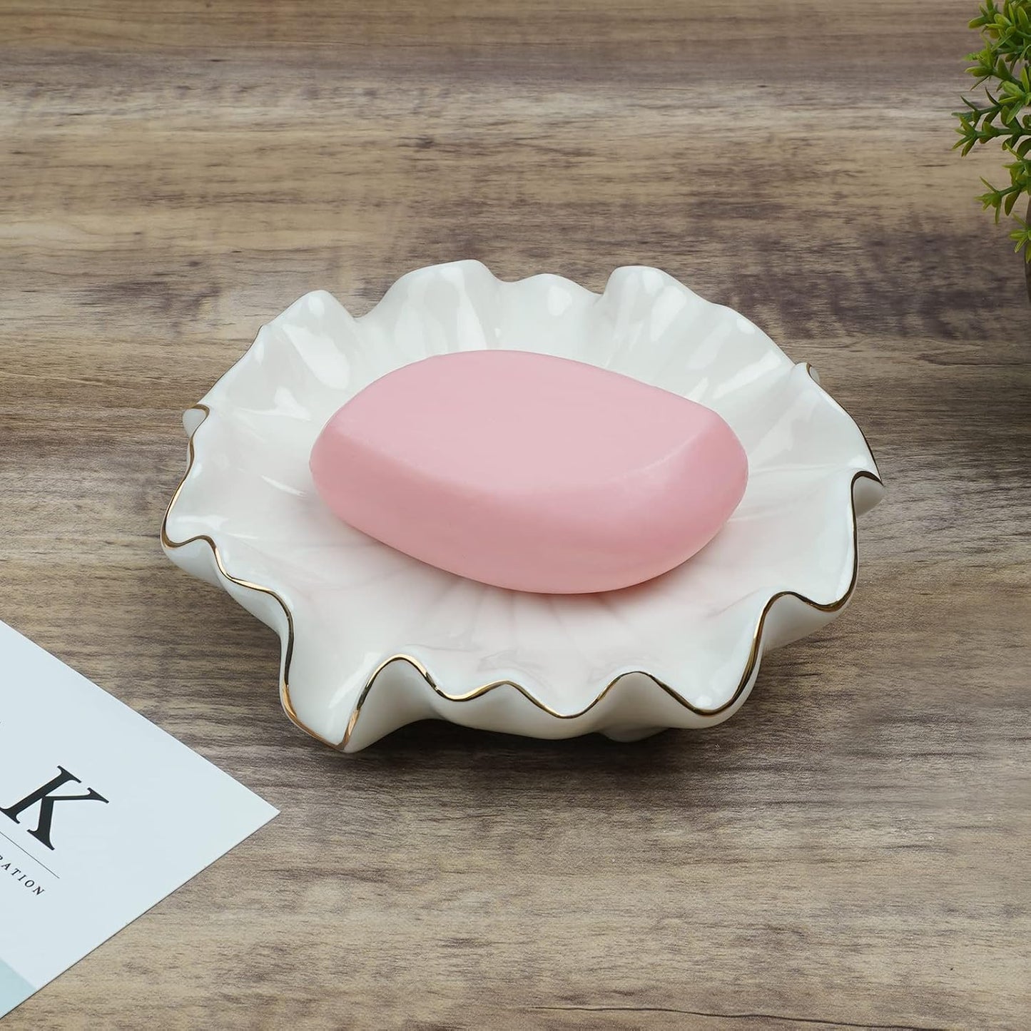 Ceramic Self Draining Soap Dish Lotus Leaf Soap Holder Waterfall Soap Dish Soap Savers / White