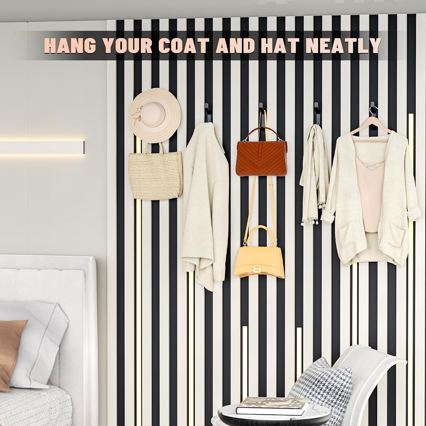Decorative Wall Hooks Screw in Sound Panel and Wood Slats / Black / 0.5 Inch / Set of 10