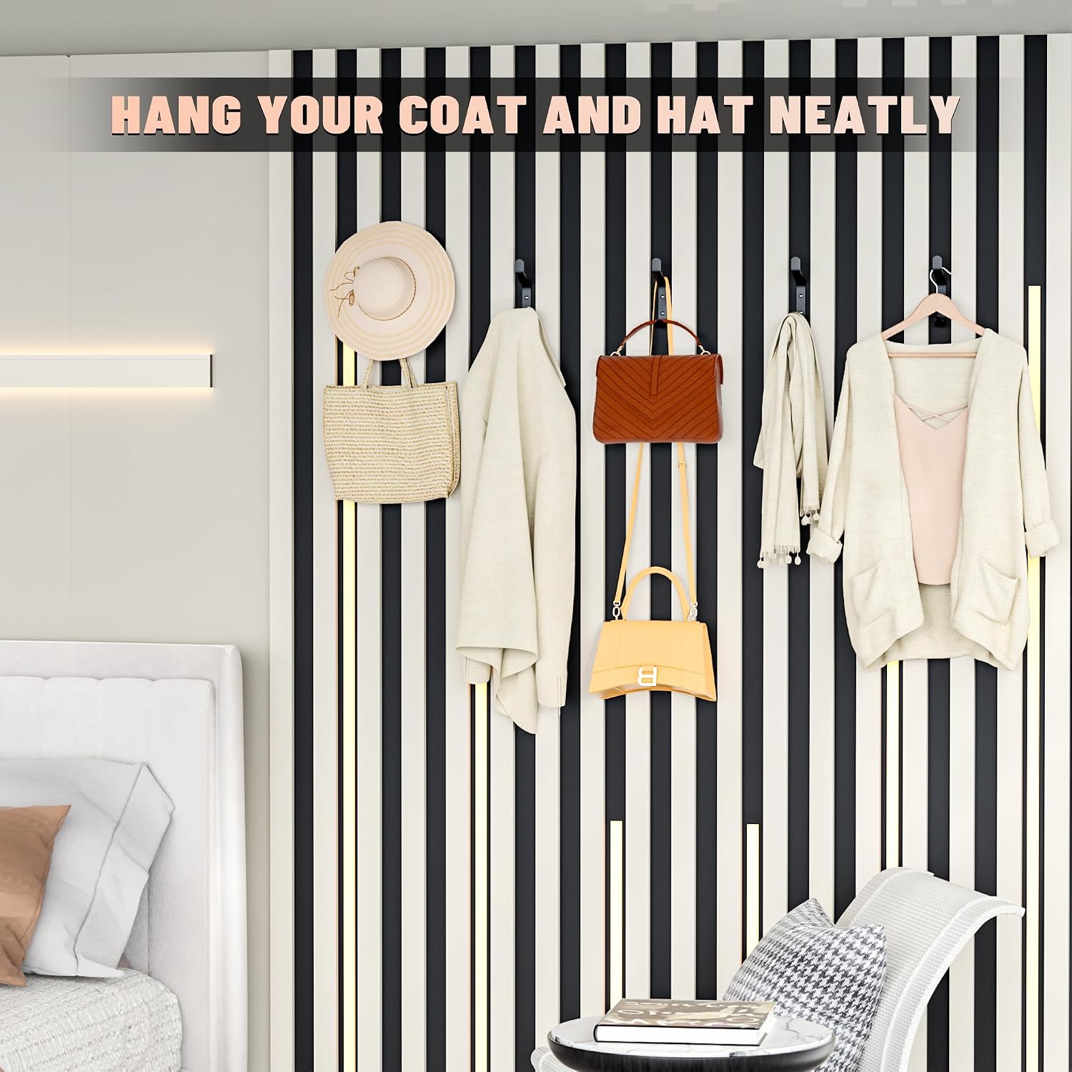 Decorative Wall Hooks Screw in Sound Panel and Wood Slats / Black / 0.5 Inch / Set of 10