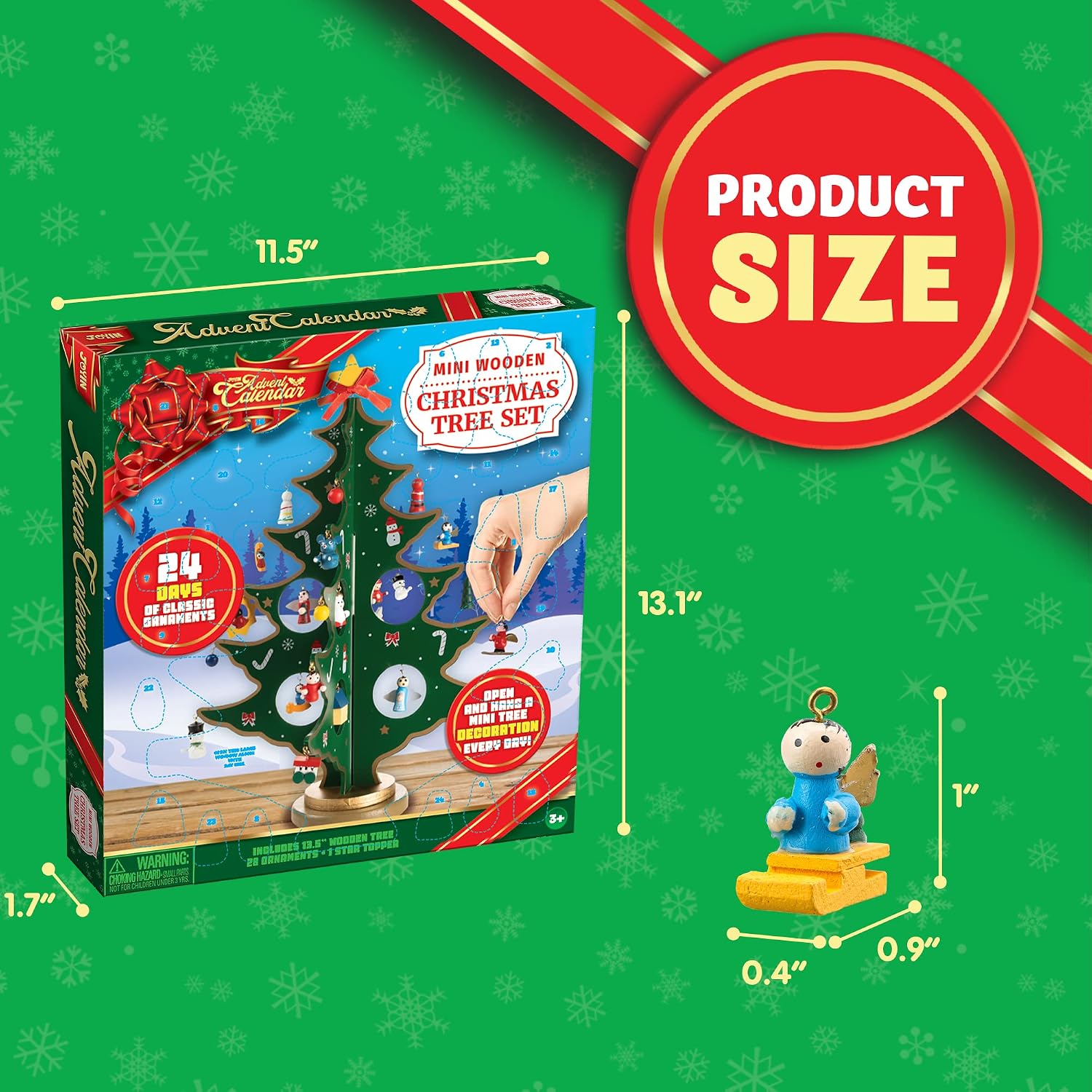 JOYIN Christmas 24 Days Countdown Advent Calendar with a Tabletop Wooden Christmas Tree and 28 Ornaments Snowman Santa