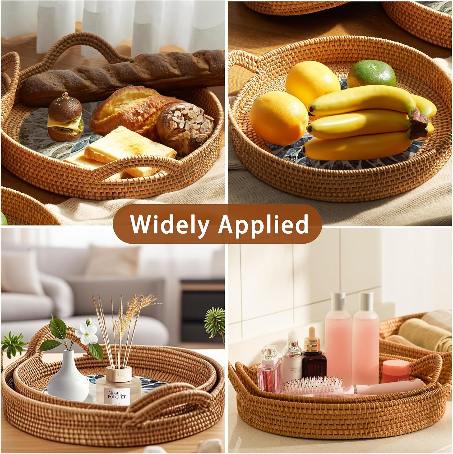 Round Rattan Tray Set