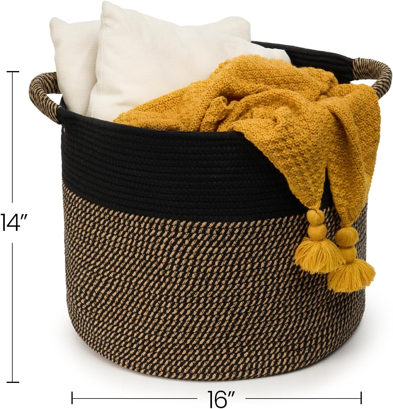 Blanket Basket / Pillows & Laundry / Black/mixed Jute / 16 x 16 x 14