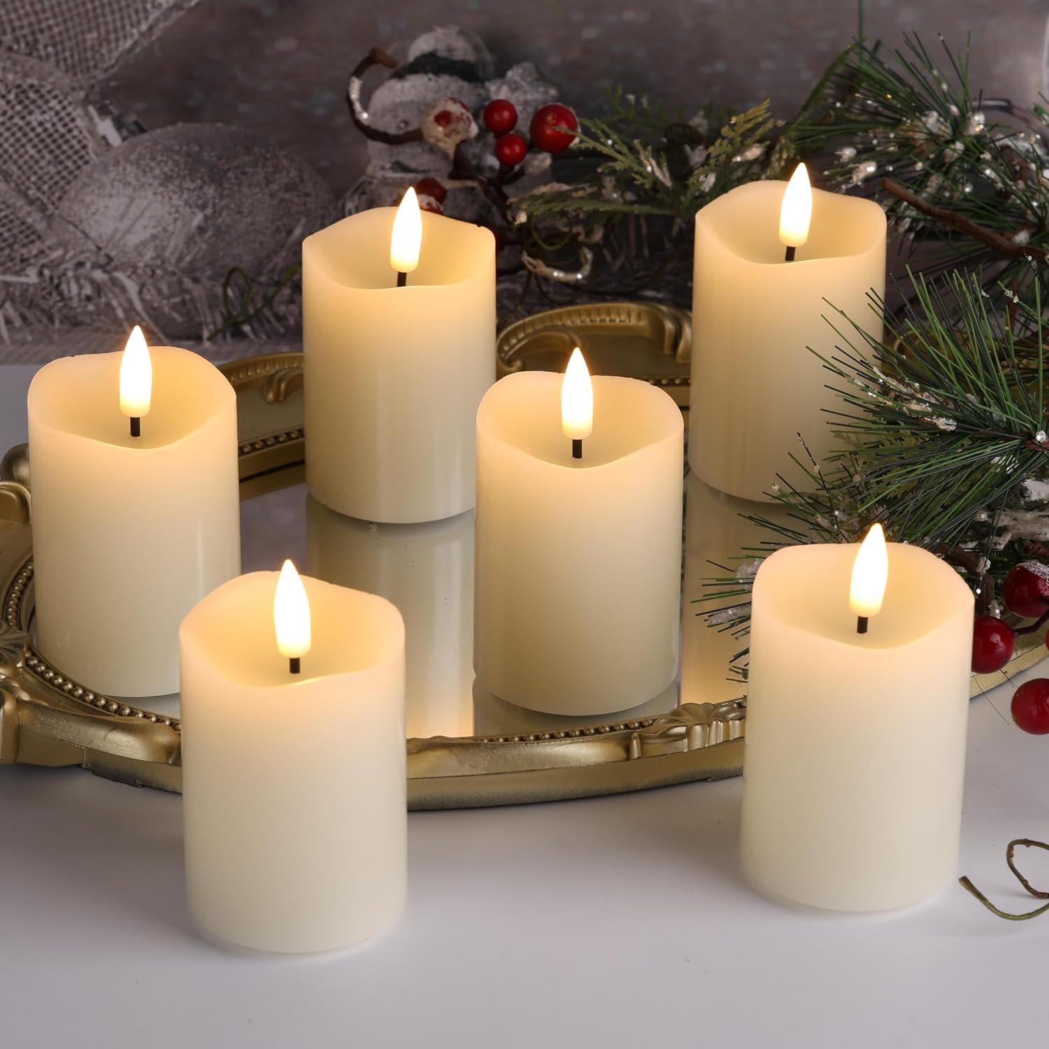 Ivory Flameless Votive Candles with Timer Batteries Set of 6 | 2x3 in Small LED Pillar Candles, Halloween Fall Candles