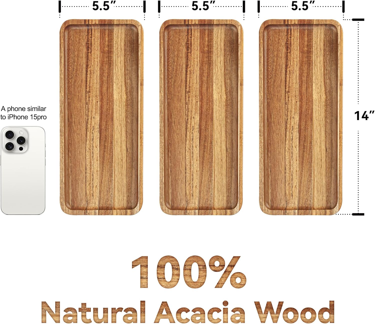 Acacia Wood Serving Trays / 14"* / 14 x 5.47 / Set of 3