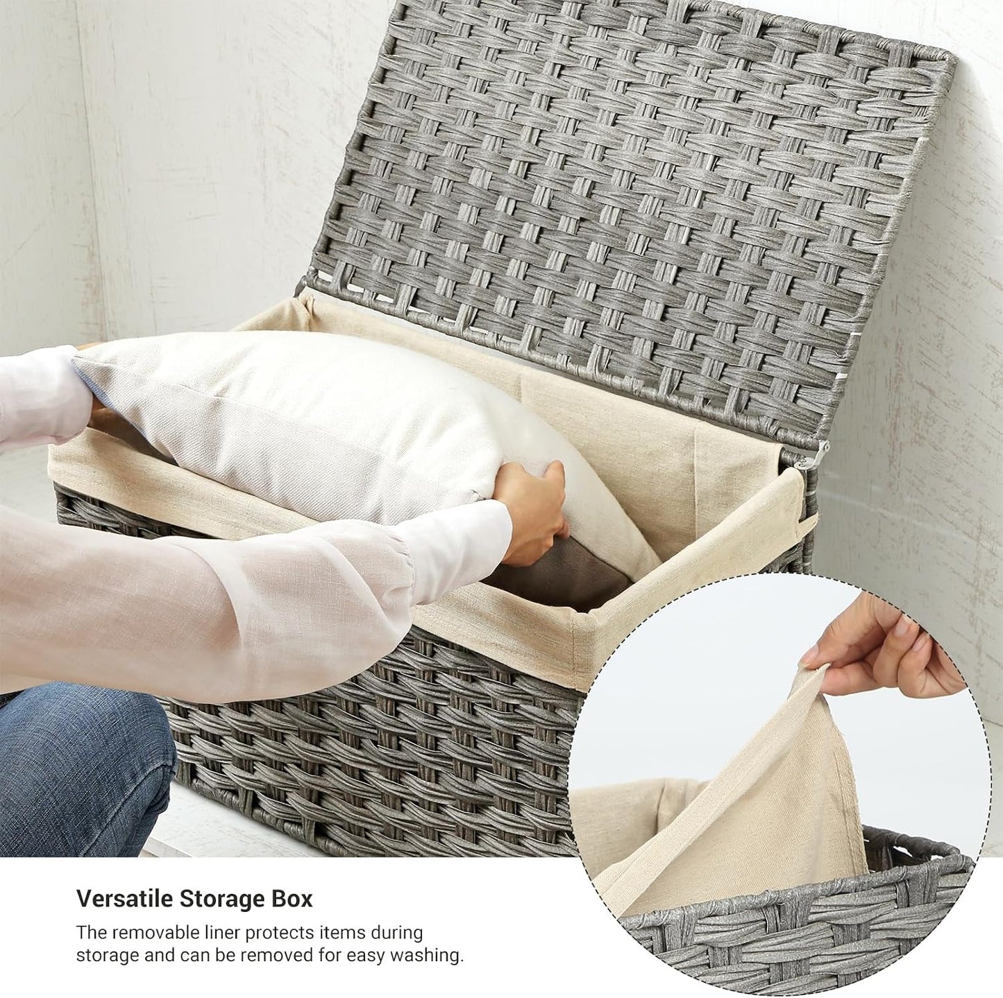 Metal Frame / Woven Blanket Storage Bin / 160 L / Gray