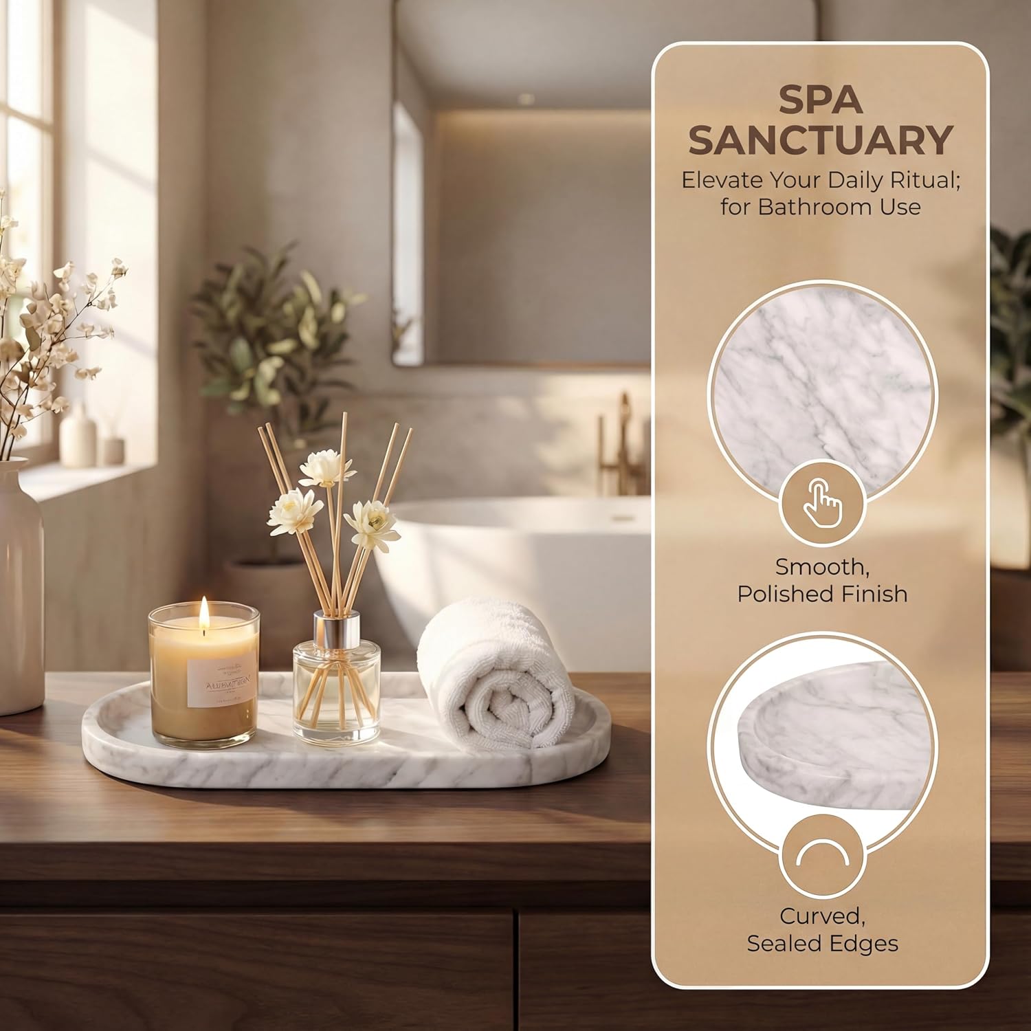 Oval Real Marble Tray / Carrara White / 11.8 x 5.9