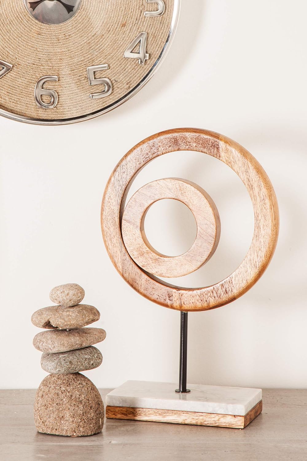 Mango Wood Geometric Decorative Sculpture Circle Home Decor Statue / 9 x 4 x 13