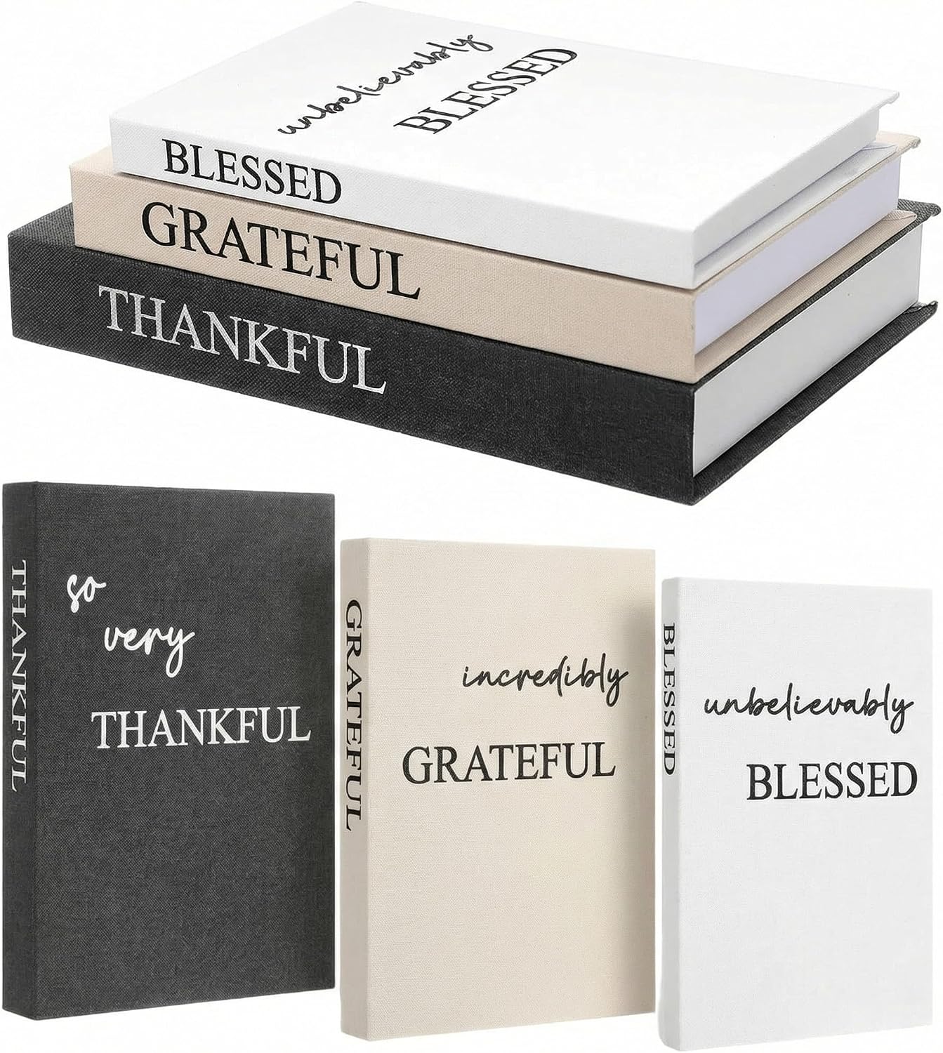 Decorative Books / Thankful Grateful Blessed / Modern / Set of 3