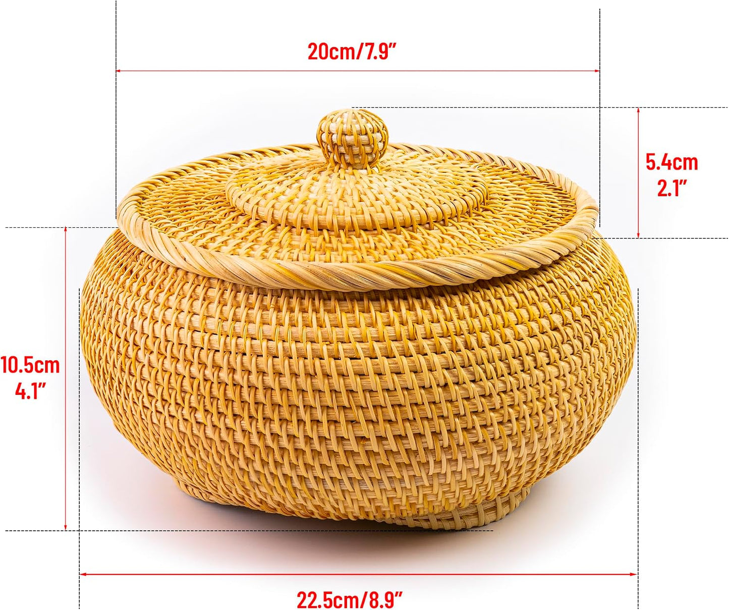 Hand-Woven Round Rattan Storage Basket / 8.6 x 5.1